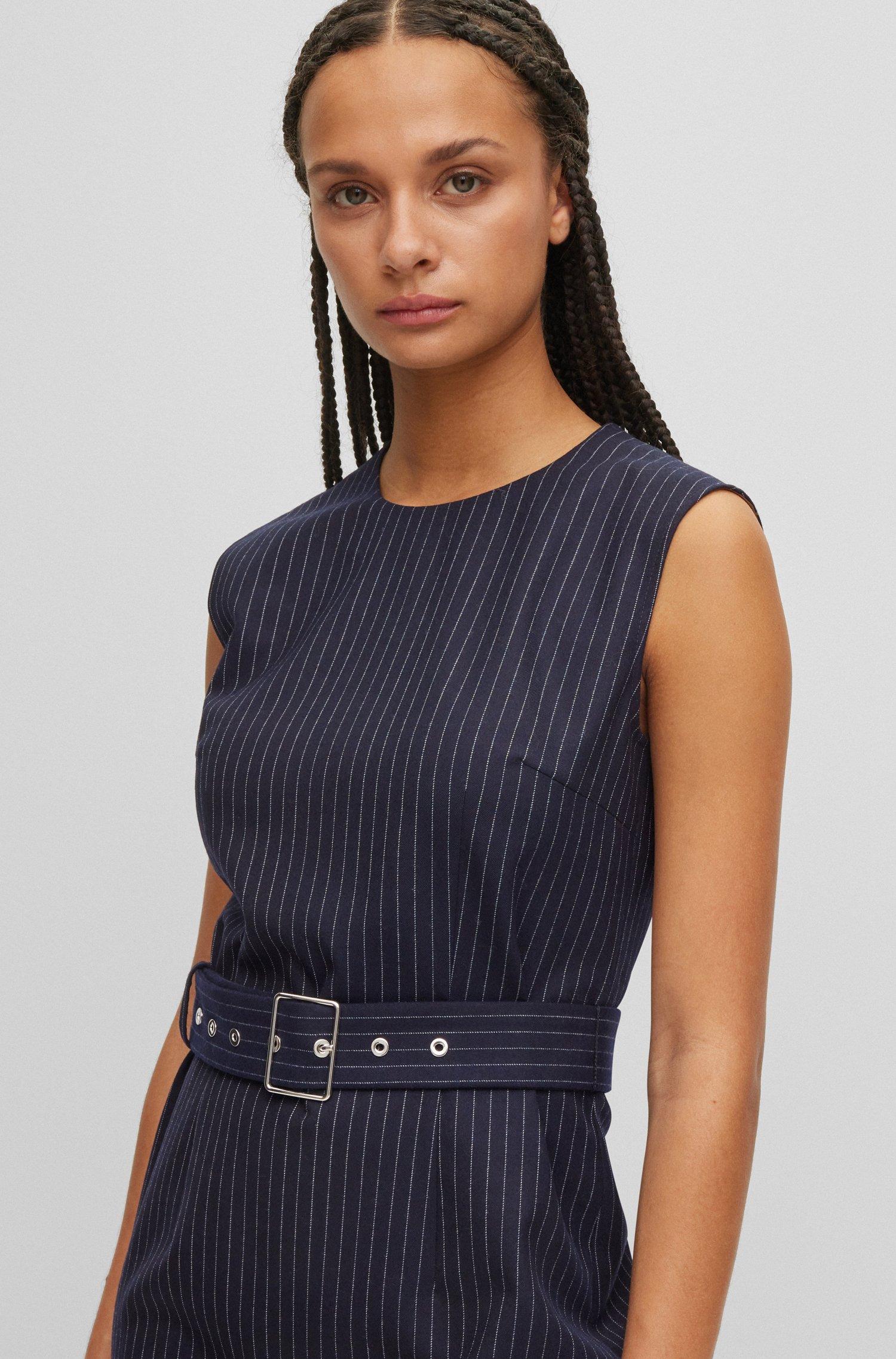 Sleeveless Pinstripe Dress In A Wool Blend With Belt