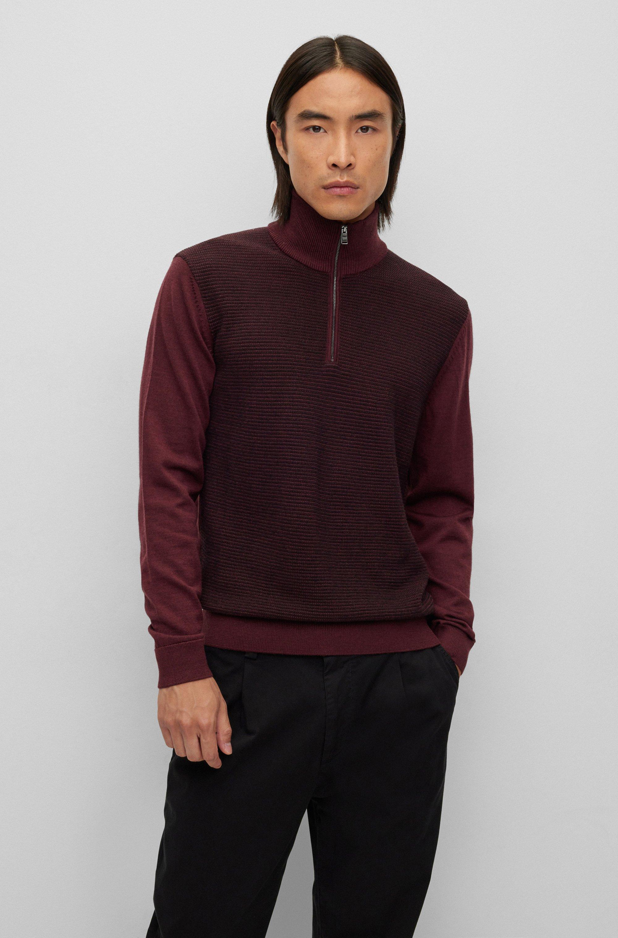 BOSS by HUGO BOSS Zipneck Knitted Sweater With Twotone Micro