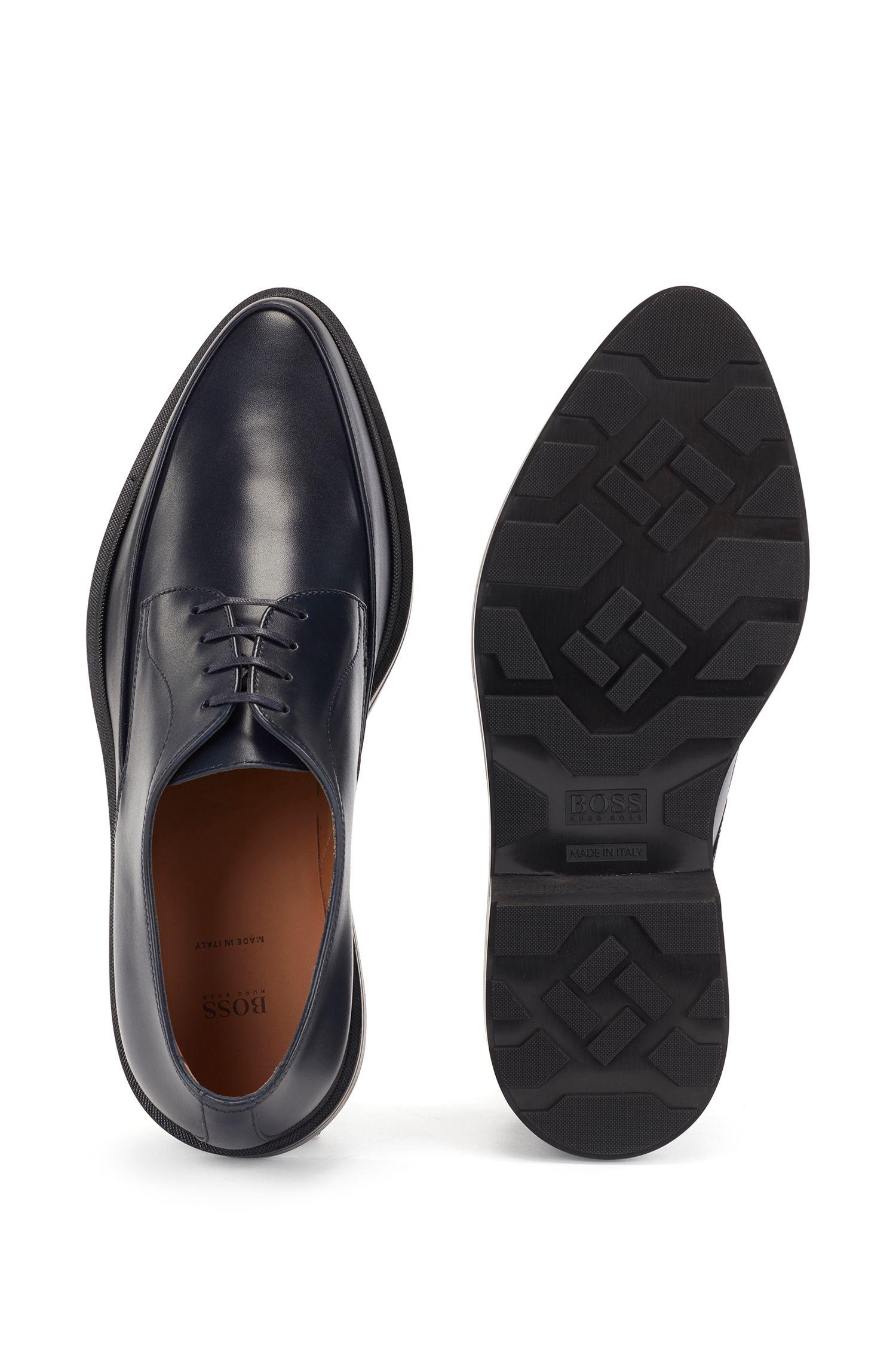 BOSS by Hugo Boss Italian Made Derby Shoes In Smooth Leather in Dark