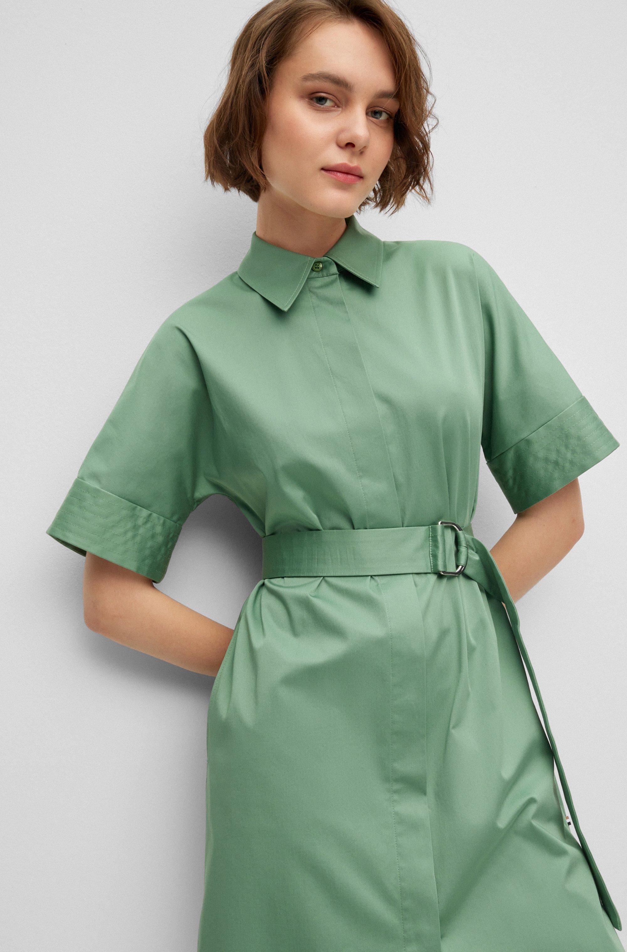 spids Cafe Portal BOSS by HUGO BOSS Slim-fit Stretch-cotton Shirt Dress With Belted Closure  in Green | Lyst
