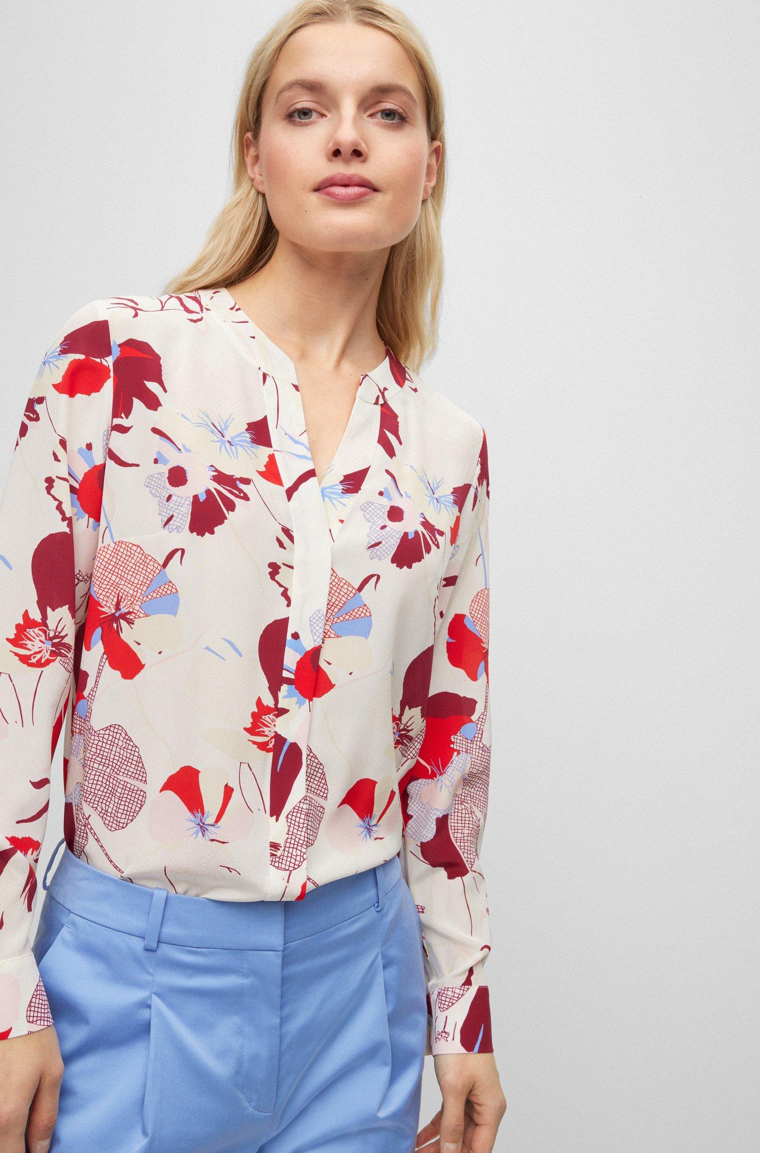 BOSS by HUGO BOSS Regular-fit Blouse In Floral-print Silk in Red | Lyst UK