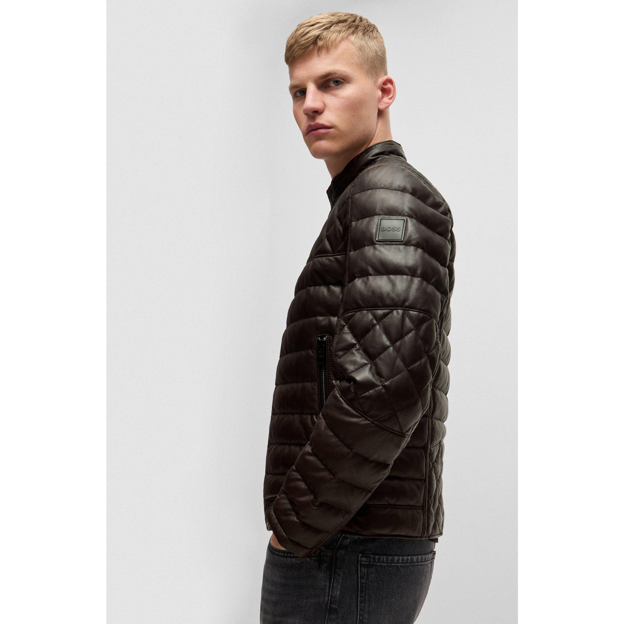 BOSS Nappa Leather Jacket With Stand Collar in Black for Men Lyst UK