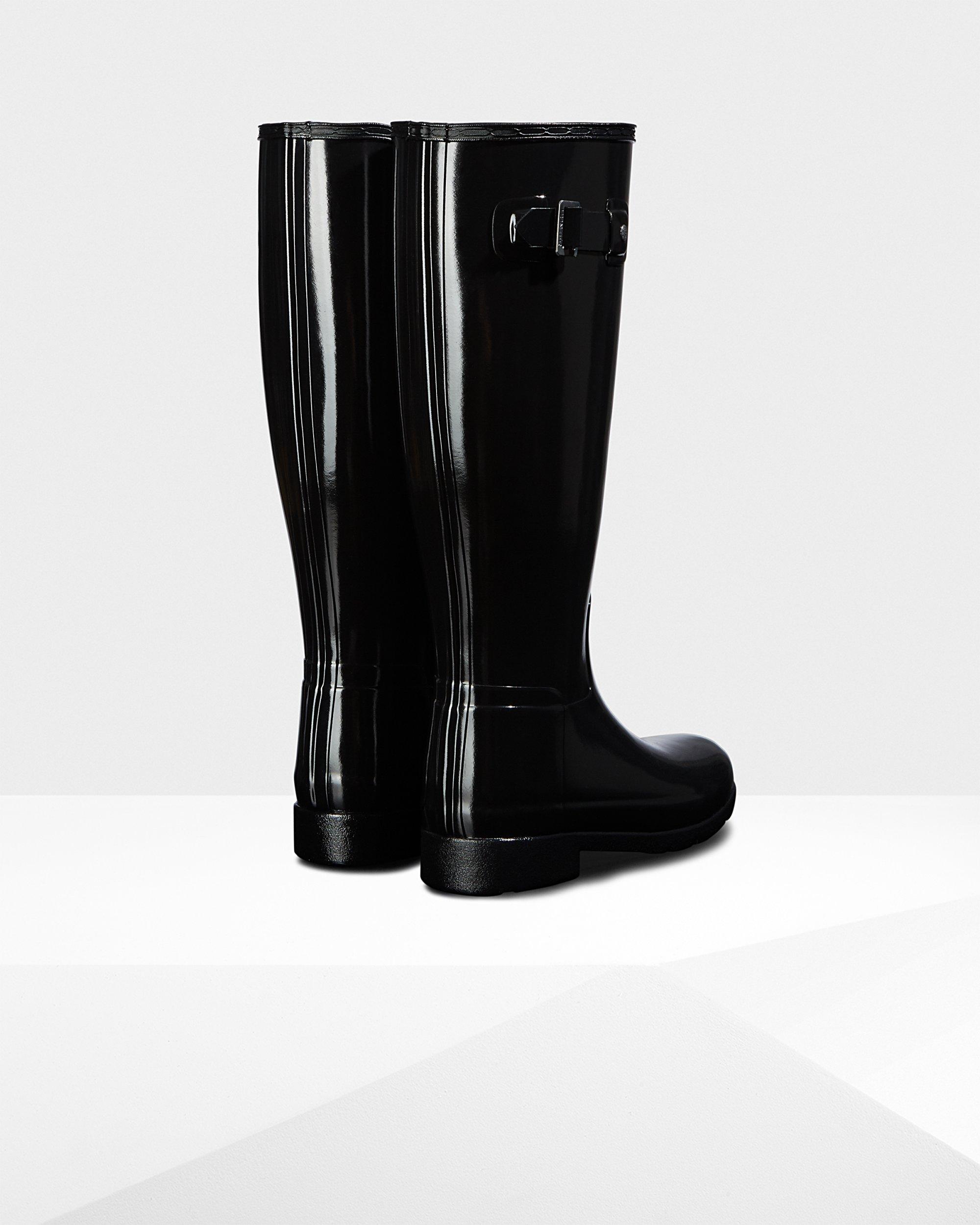 Hunter original refined tall wellington boots in black gloss Outlet