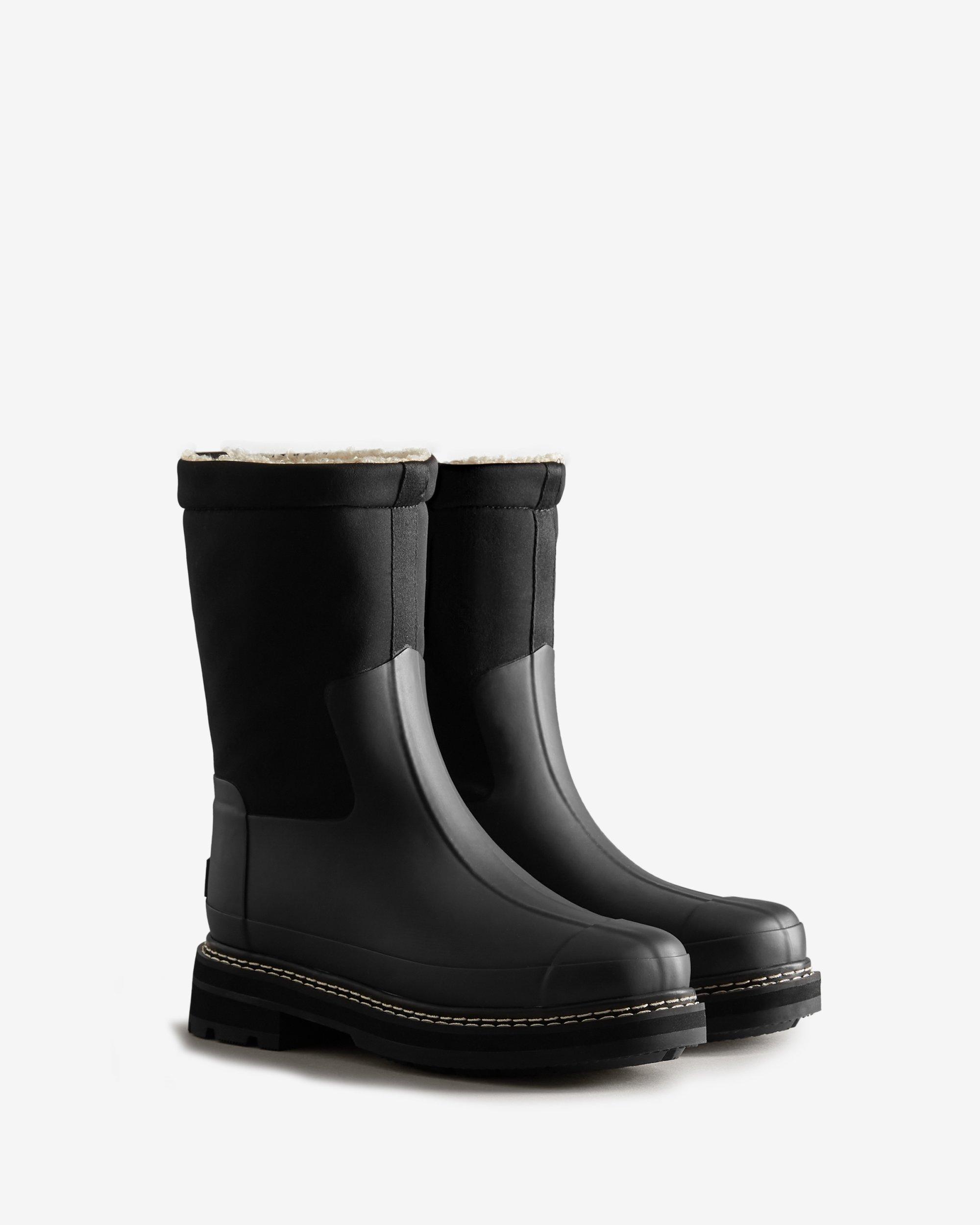 HUNTER Refined Stitch Roll Top Vegan Shearling Boots in Black | Lyst
