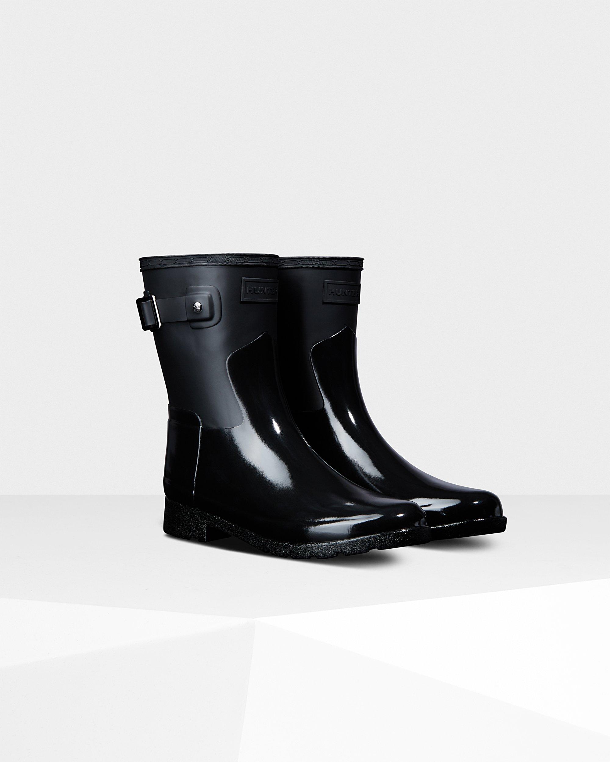 hunter original womens short gloss duo wellington boots black