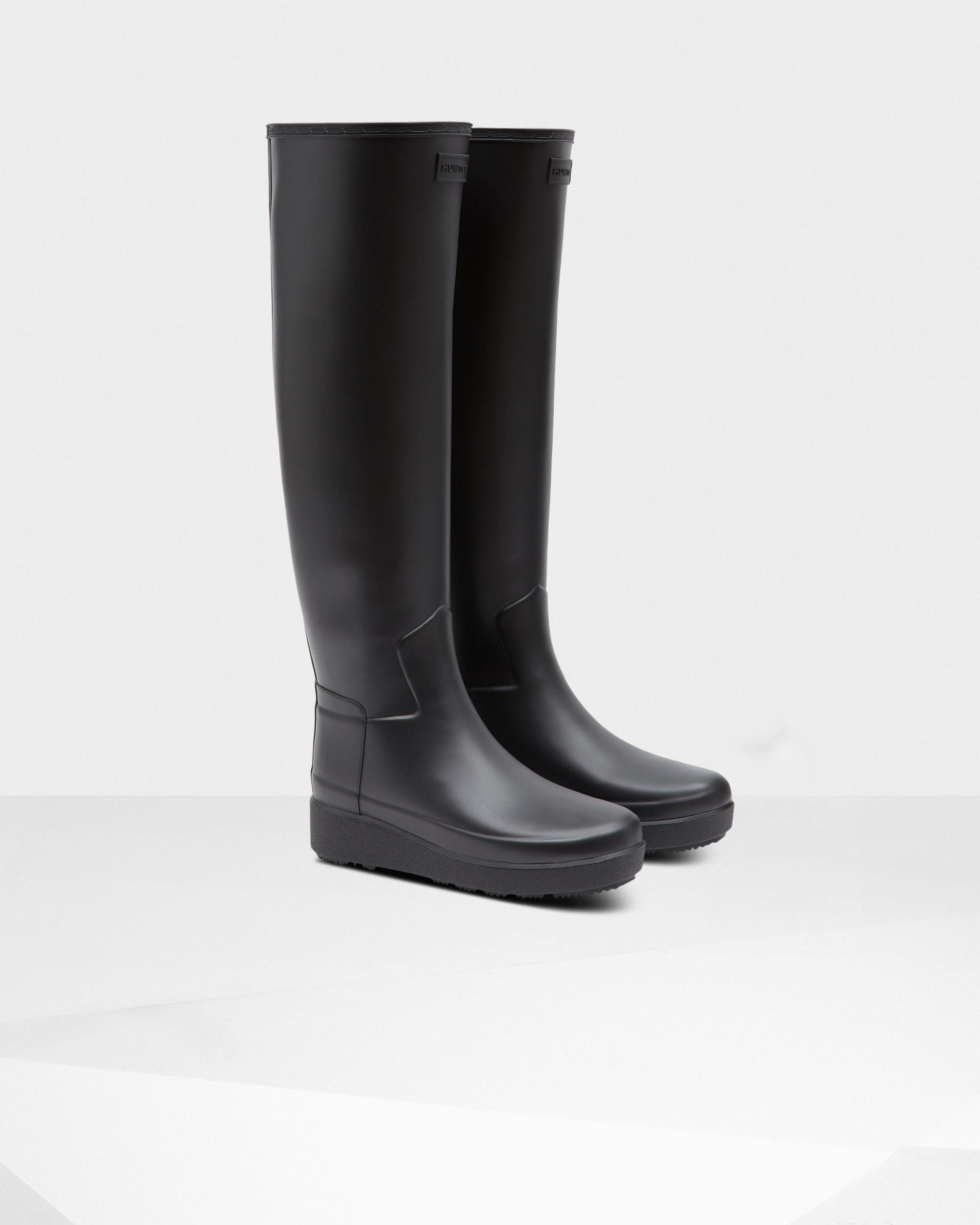 HUNTER Rubber Refined Slim Fit Creeper Knee-high Boots in Black - Lyst