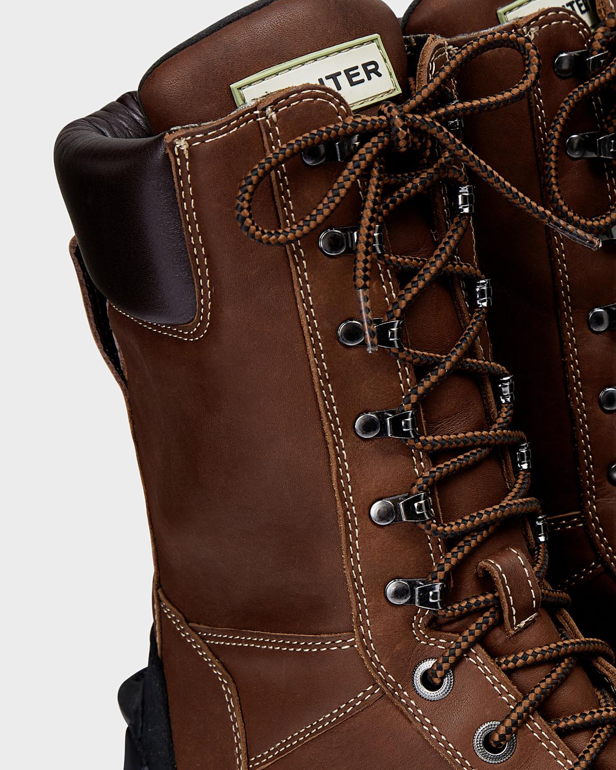 HUNTER Women's Balmoral Leather Tall Lace Up Boots in Brown Lyst