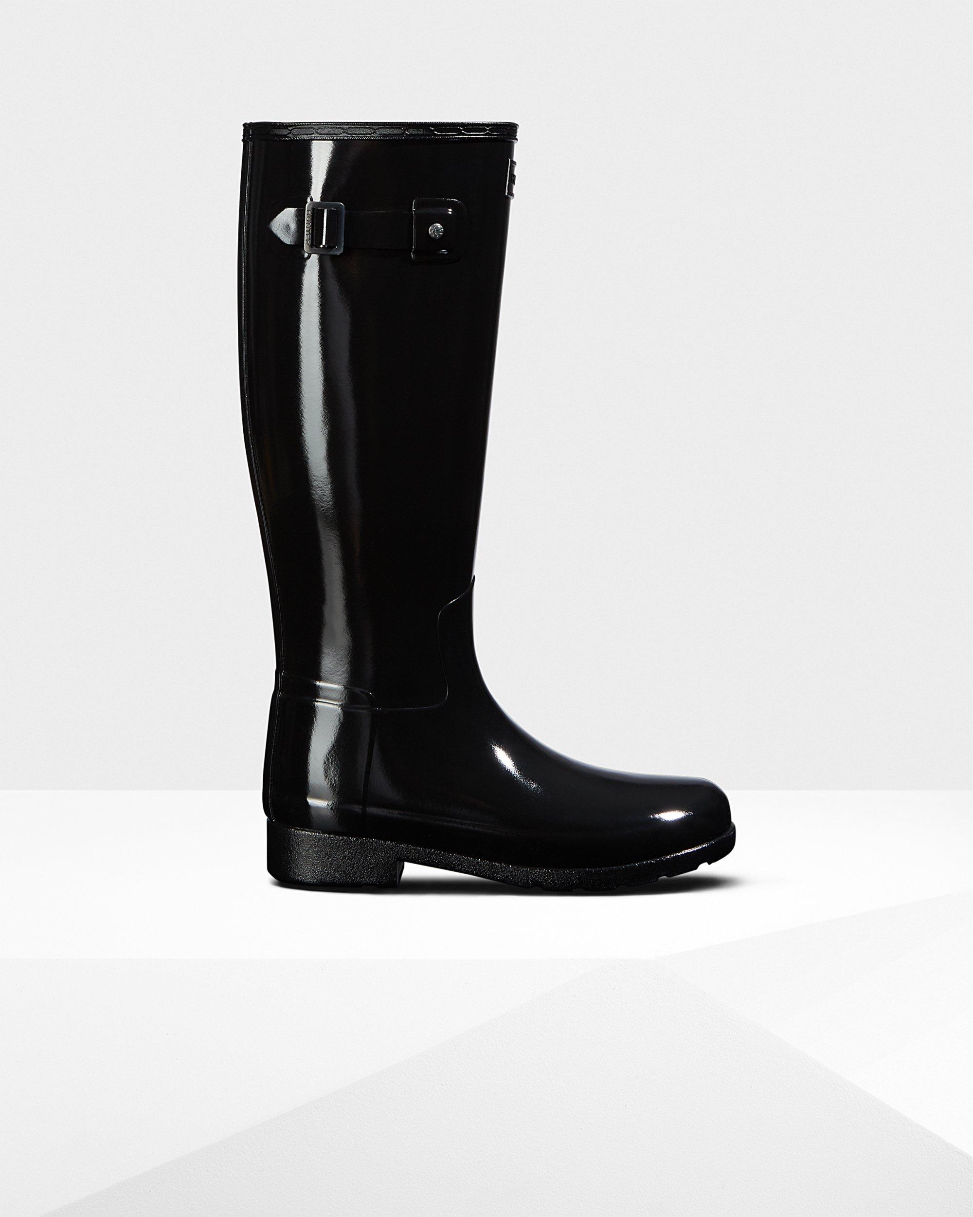 Hunter original refined tall wellington boots in black gloss Outlet