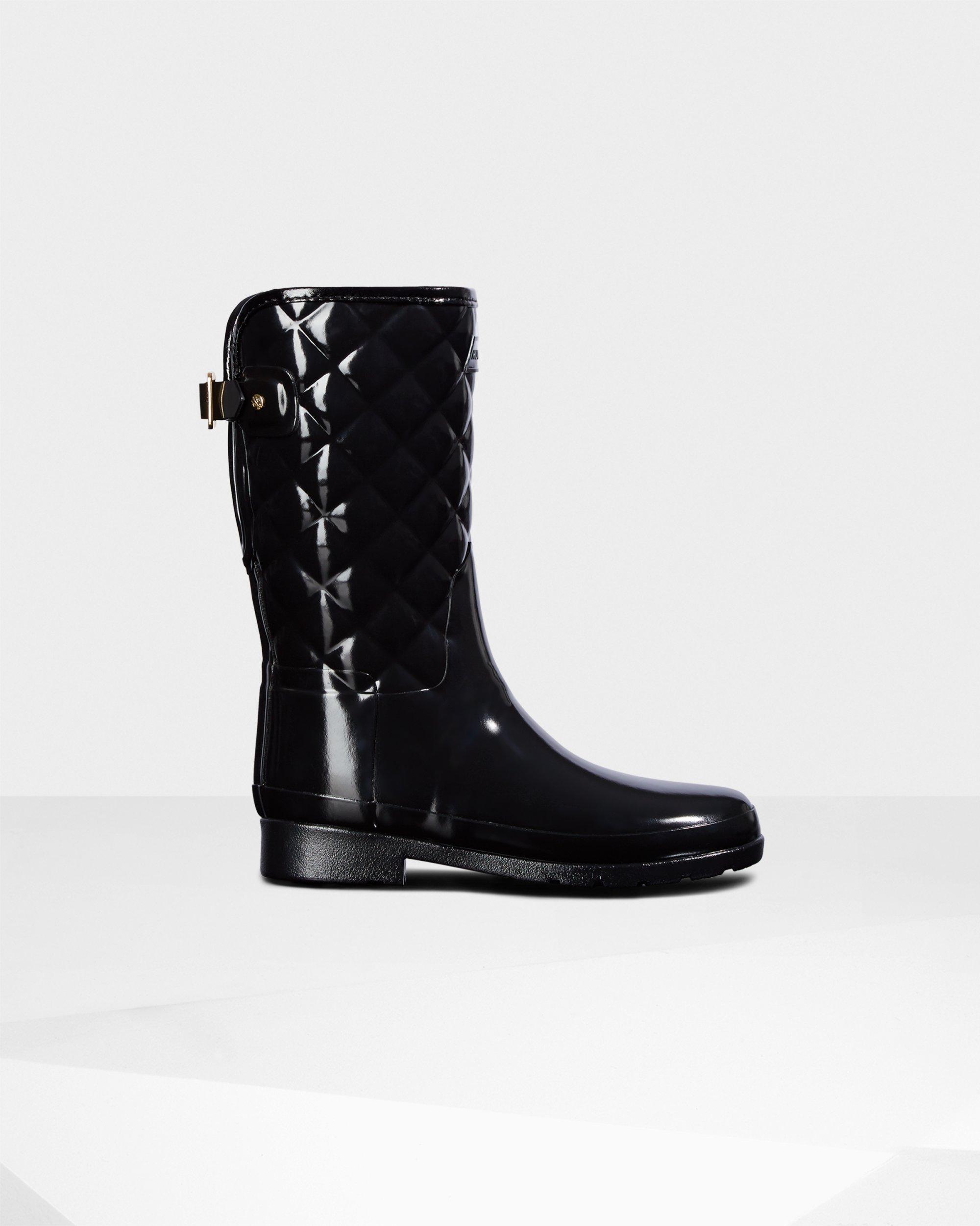 HUNTER Rubber Women's Refined Slim Fit Adjustable Quilted Short Wellington Boots in Black - Lyst