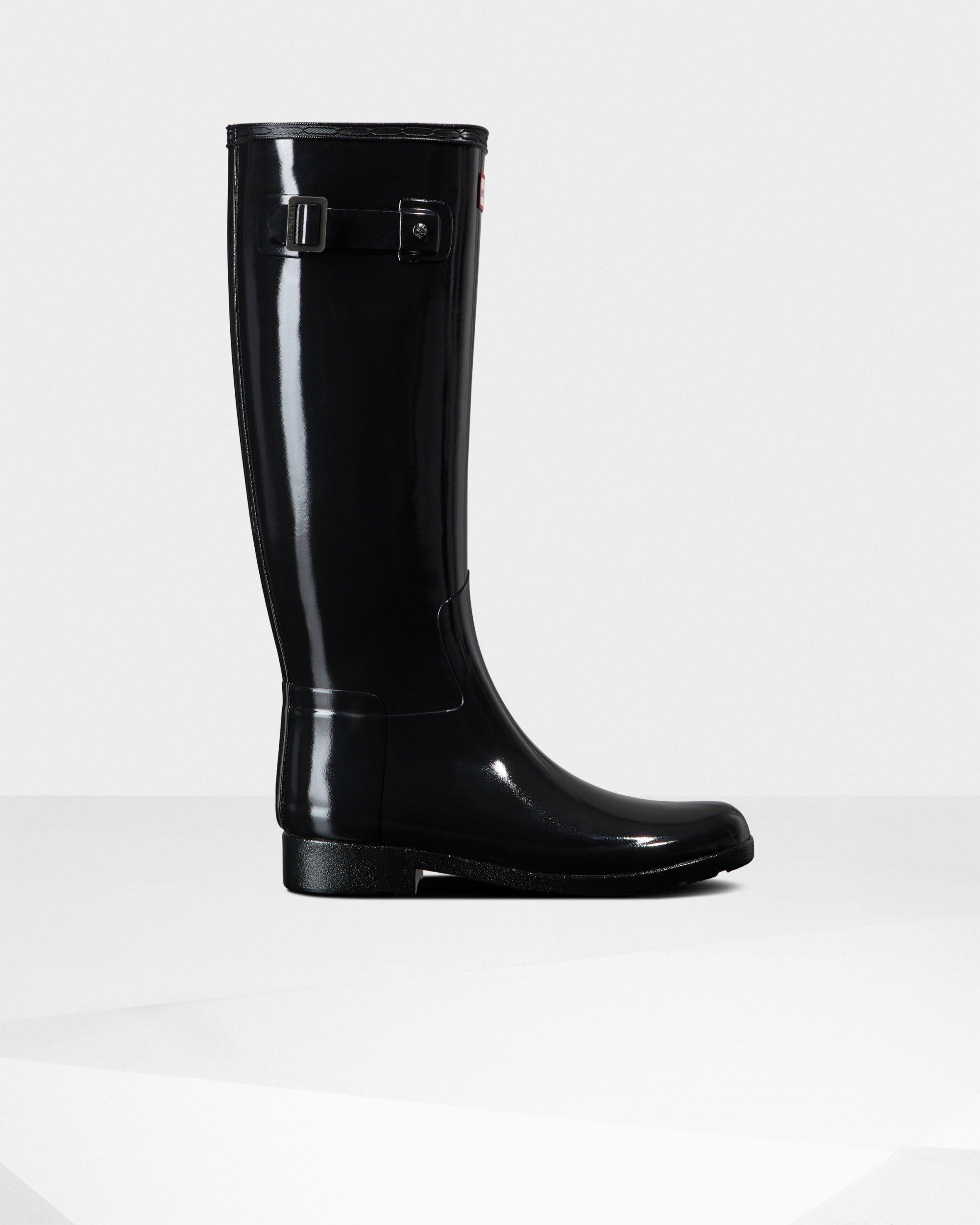 HUNTER Rubber Women's Refined Slim Fit Tall Gloss Rain Boots in Black ...