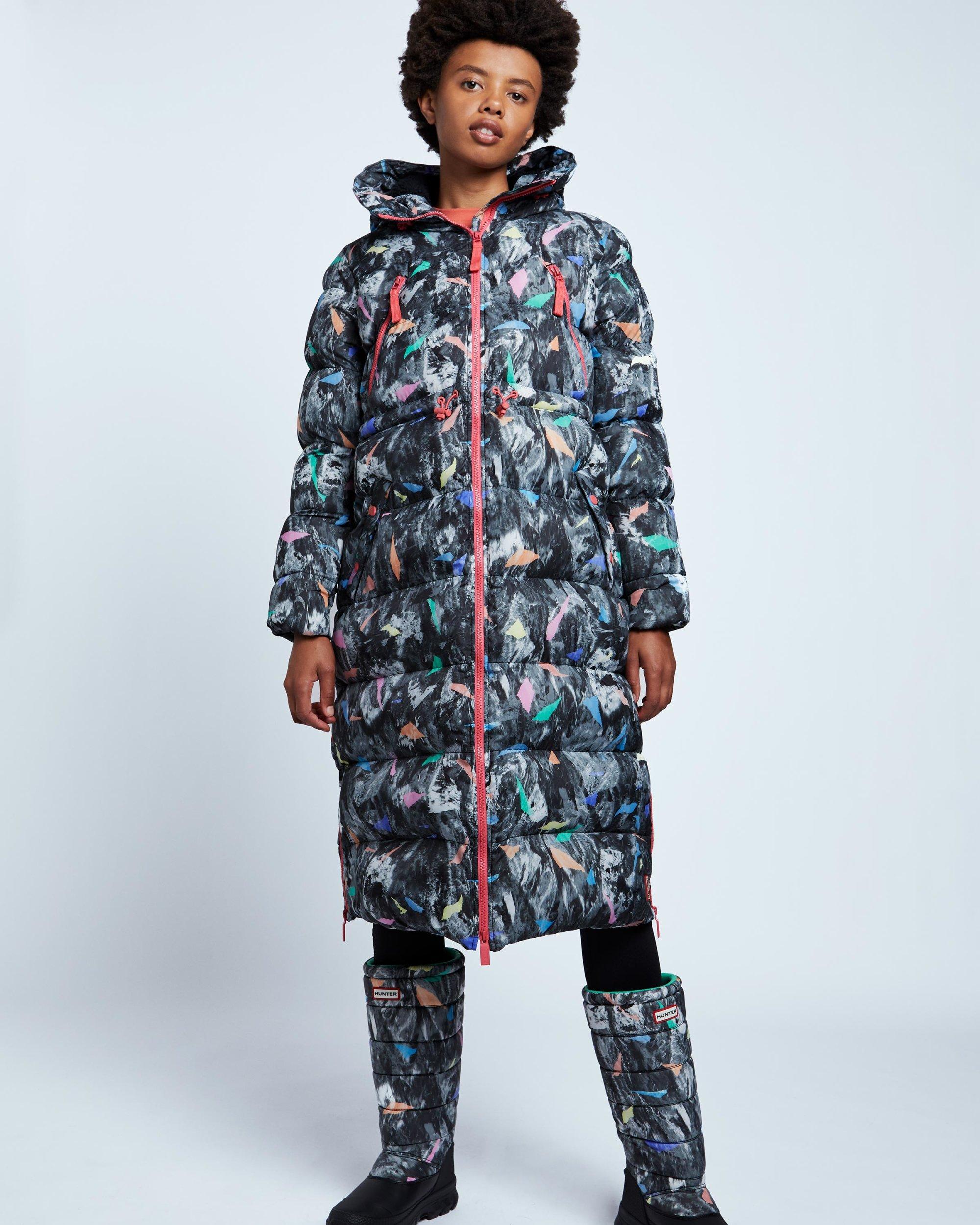 patterned puffer coat