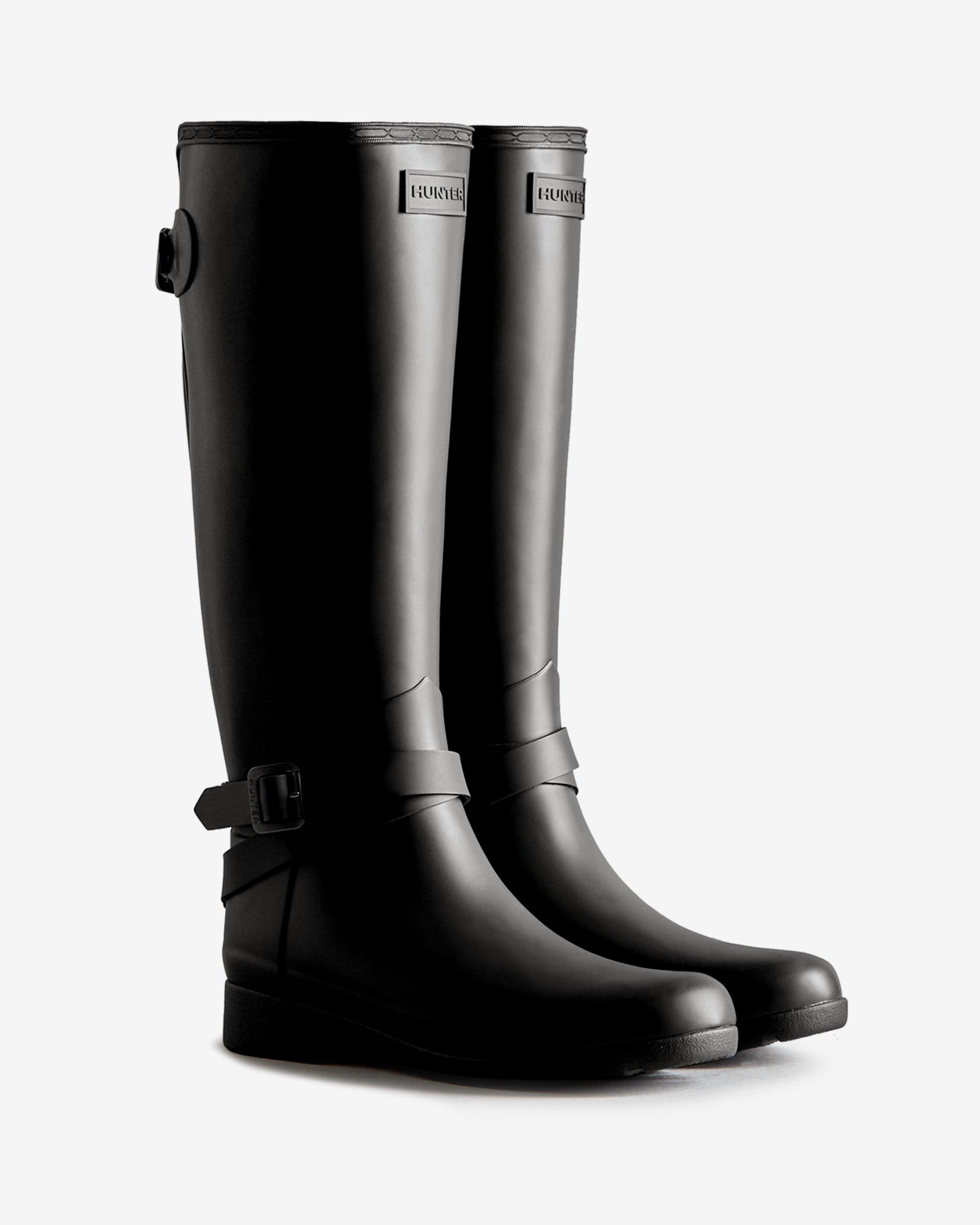 HUNTER Refined Slim Fit Adjustable Tall Wellington Boots in Black | Lyst
