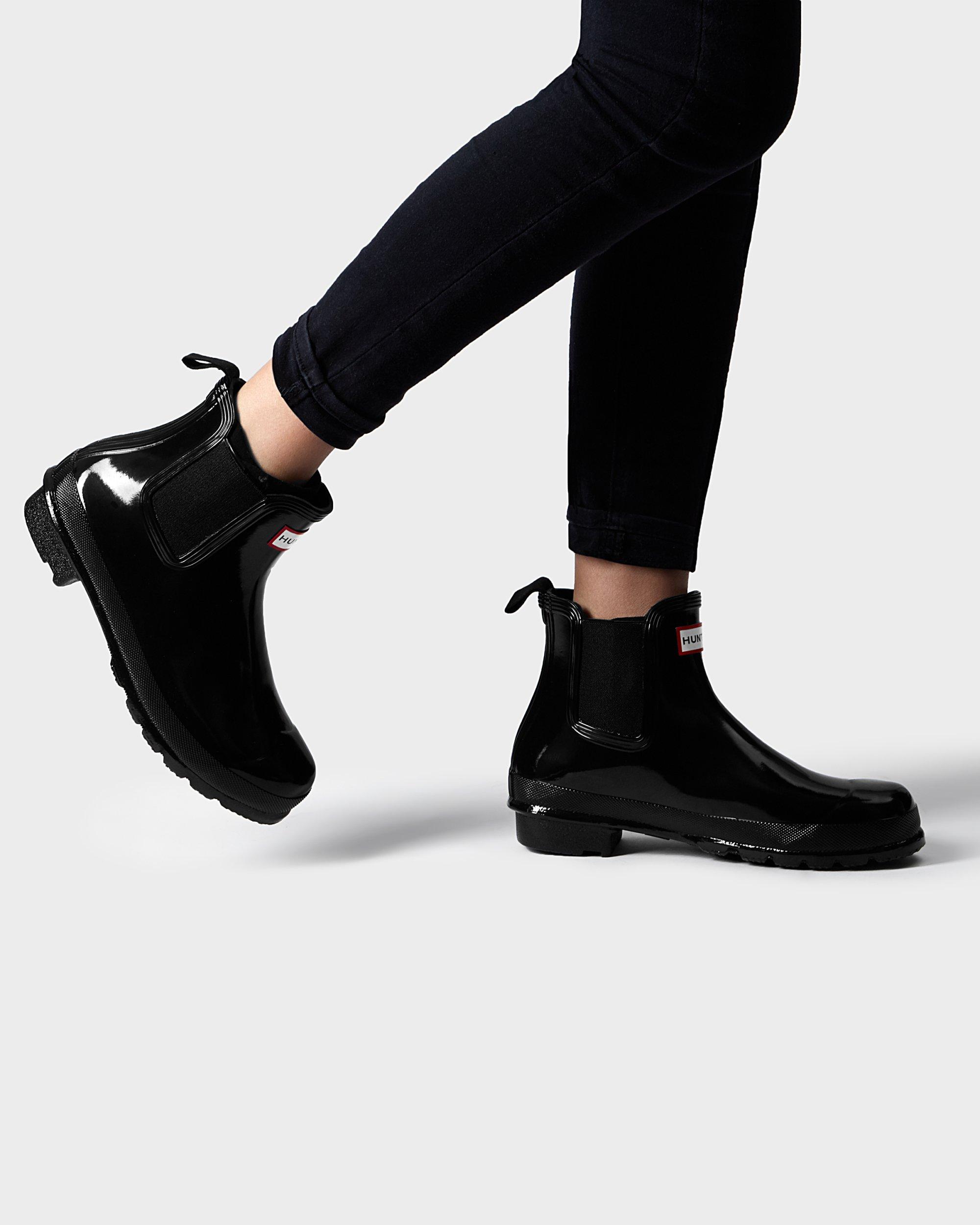 HUNTER Rubber Women's Original Gloss Chelsea Boots in Black - Lyst