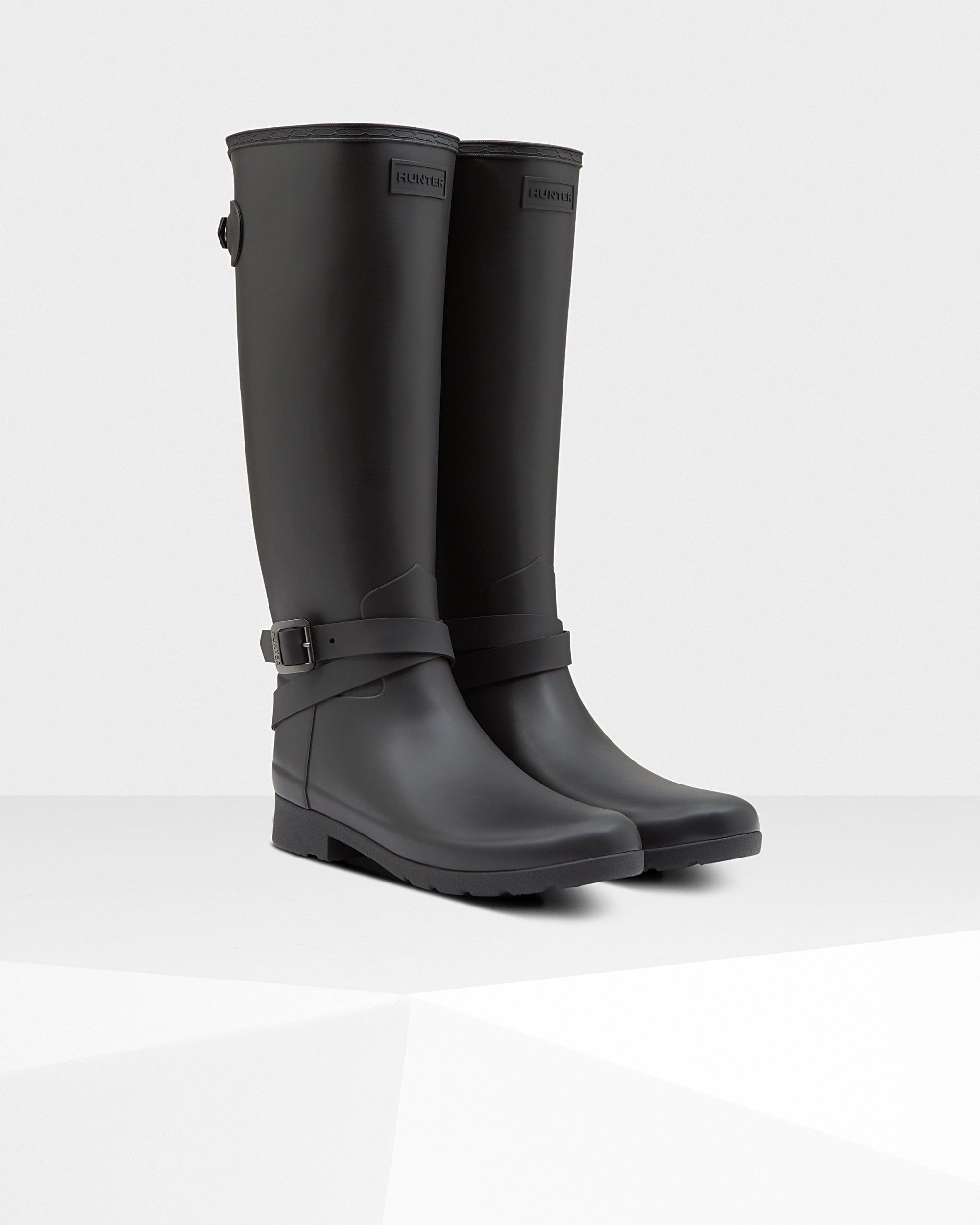 HUNTER Rubber Refined Slim Fit Adjustable Tall Wellington Boots in ...