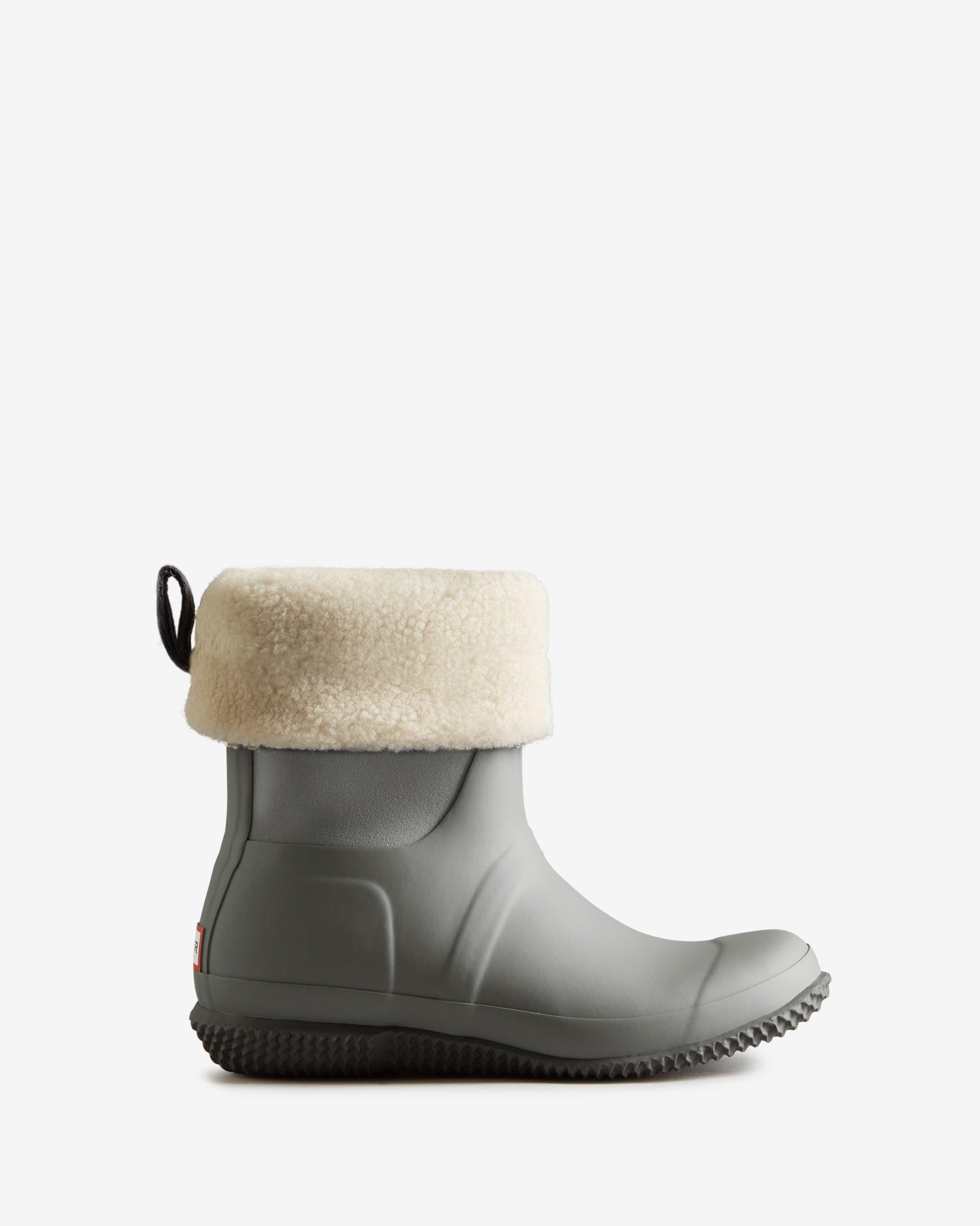 HUNTER Insulated Roll Top Vegan Shearling Boots in White Lyst