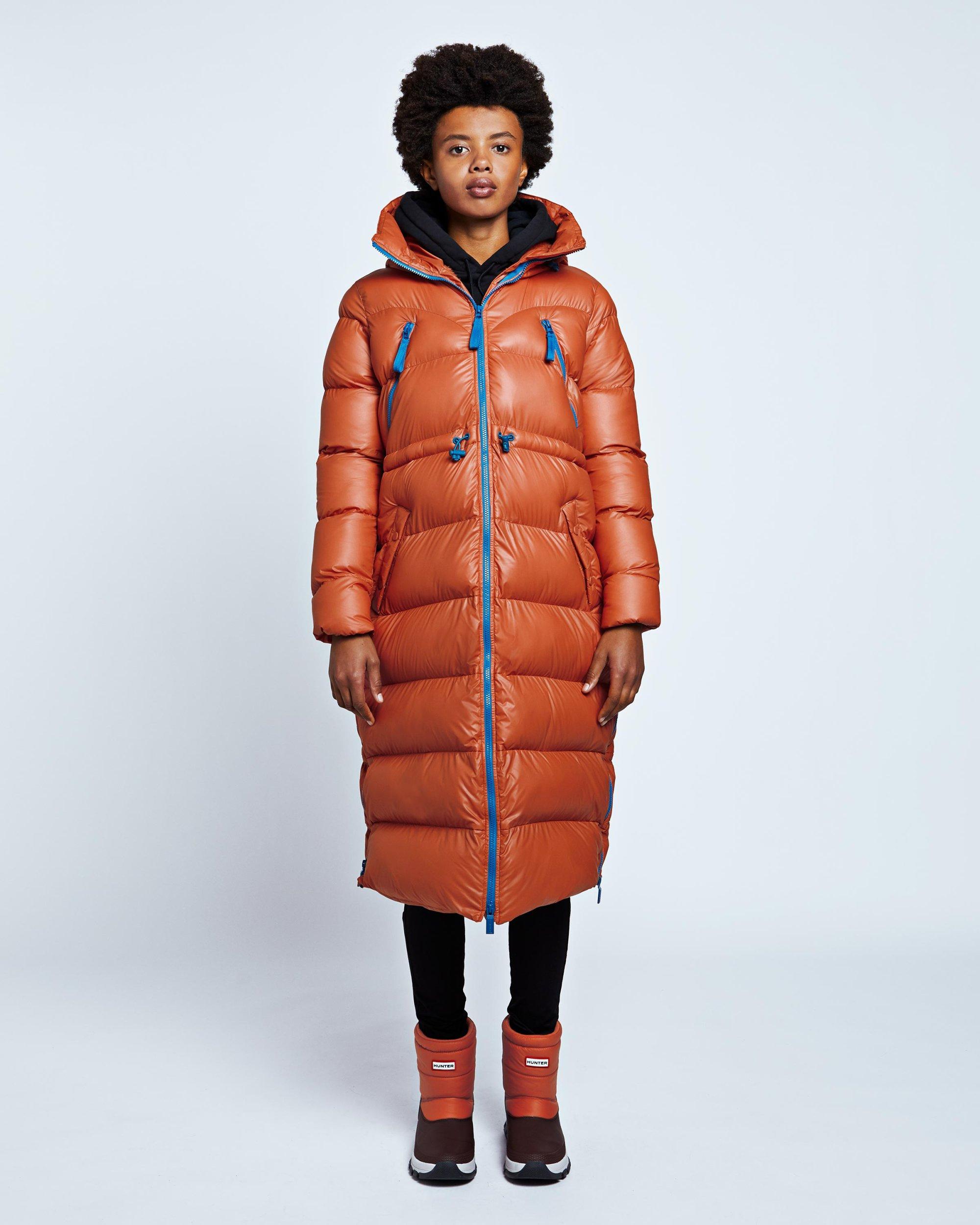 HUNTER Rubber Women's Original Long Puffer Coat in Orange - Lyst