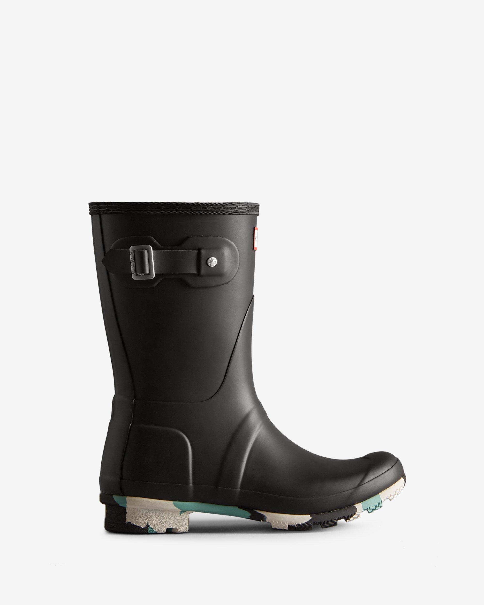 HUNTER Colour Splash Sole Short Rain Boots in Black | Lyst