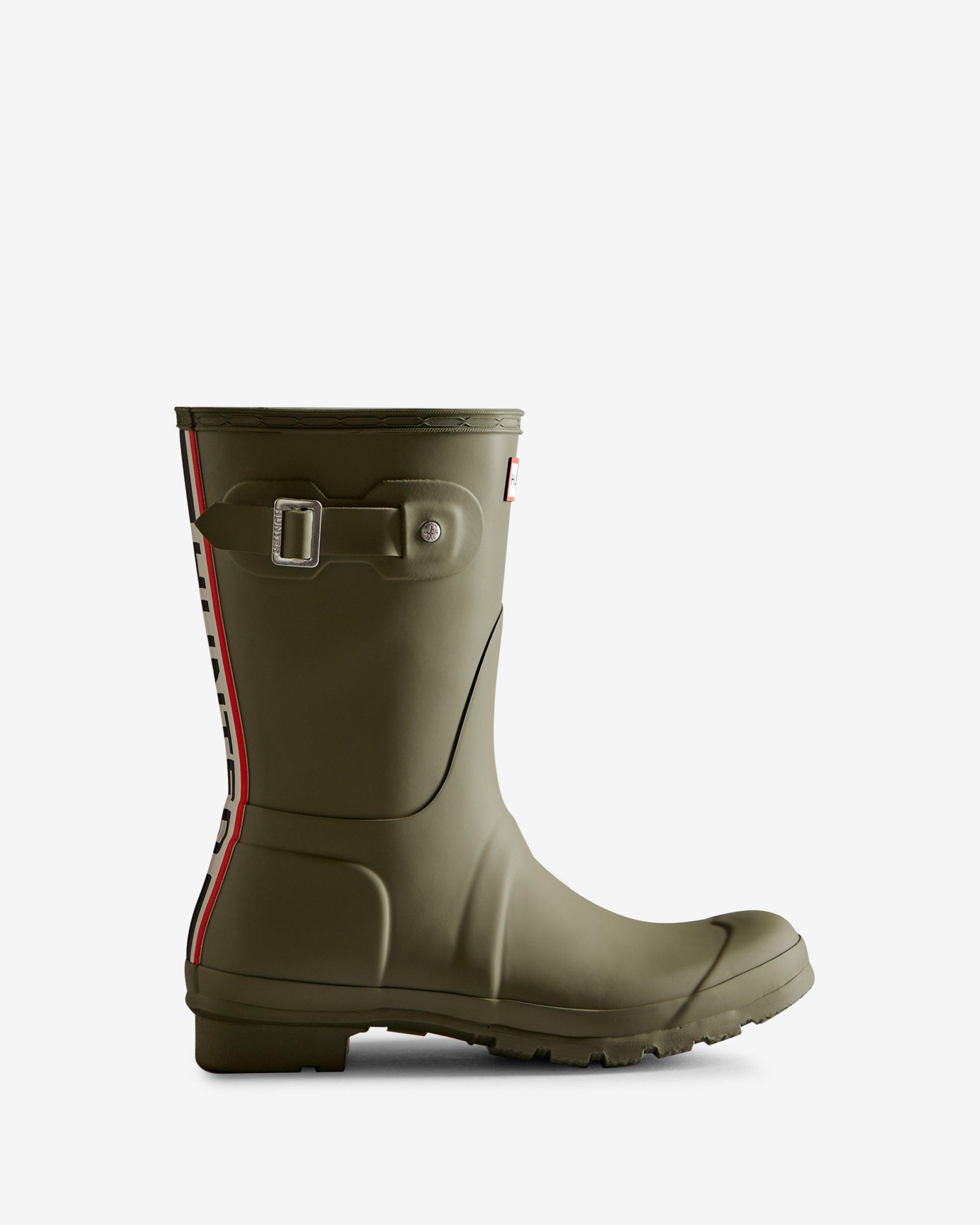 HUNTER Tri-colour Logo Backstrap Short Wellington Boots in Green | Lyst