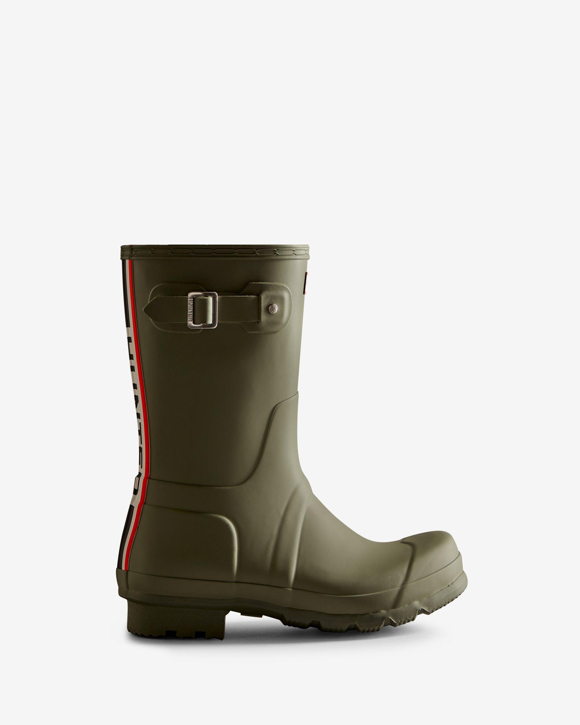 HUNTER Tri-colour Logo Backstrap Short Rain Boots in Green for Men | Lyst