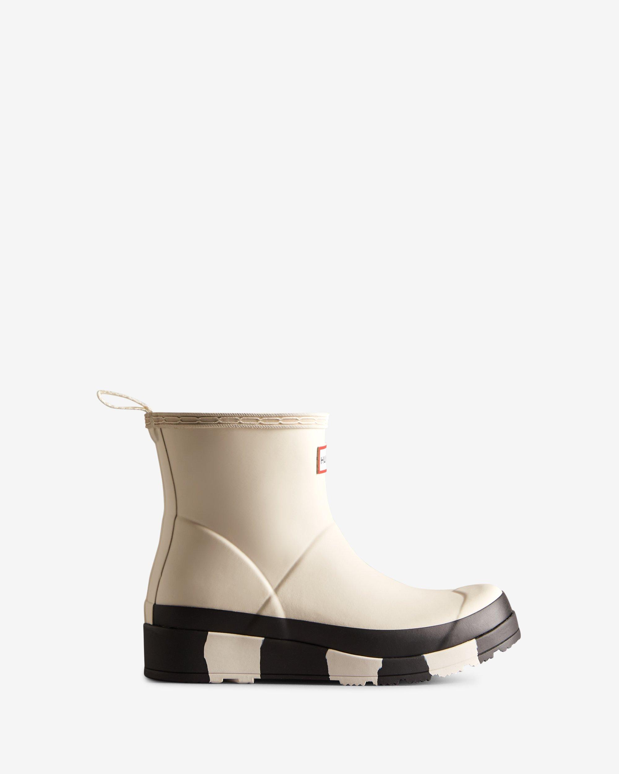 HUNTER Play Short Striped Sole Wellington Boots in White | Lyst
