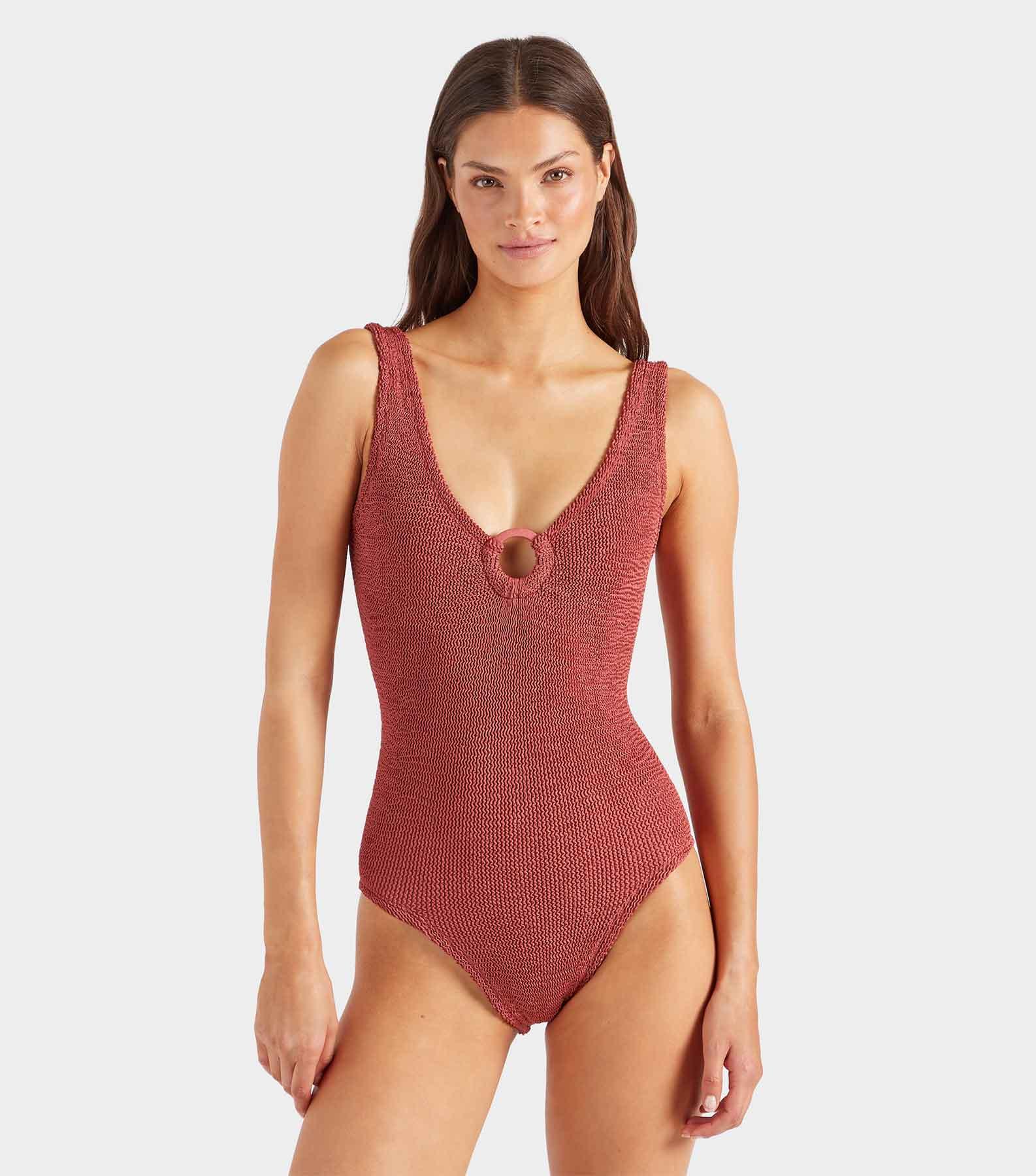 ワンピース水着 Hunza G FW25 CELINE SWIM COVERED HOOP (SCELINETX RED) Celine Swim With Tonal Hoops - Red | One Size Swimwear | Hunza G