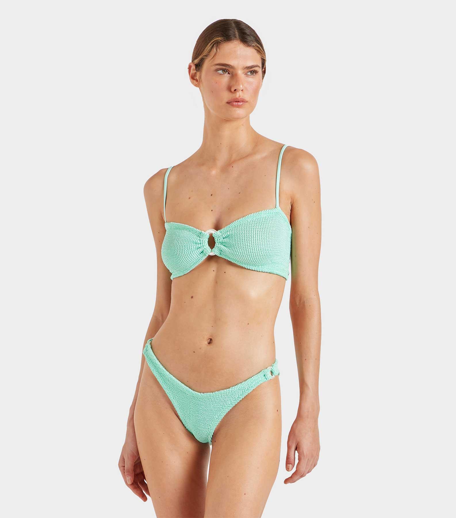 ビキニ Hunza G MISTY BIKINI PEARLY HOOP (BMISTYPRL LLICMINT) Hunza G Misty Pearly Hoop Bikini in Metallic Mint | REVOLVE