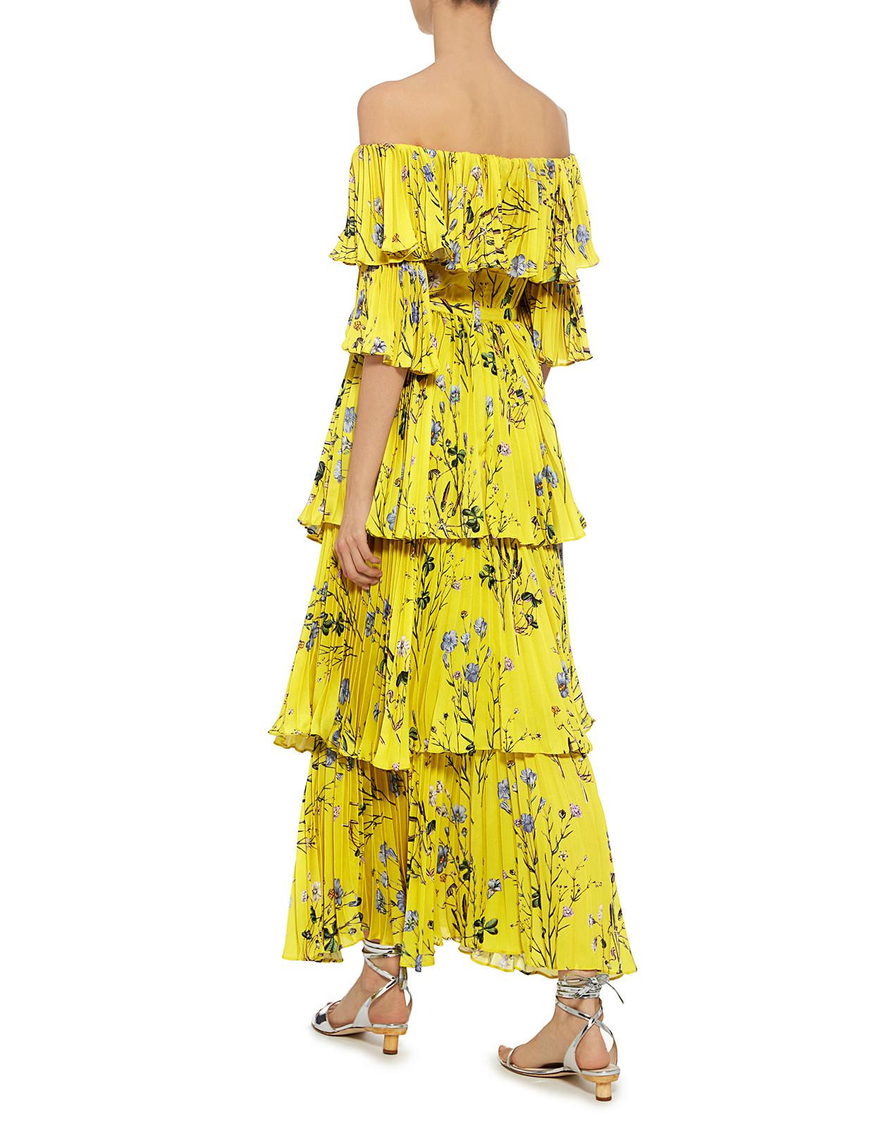 self portrait yellow pleated dress