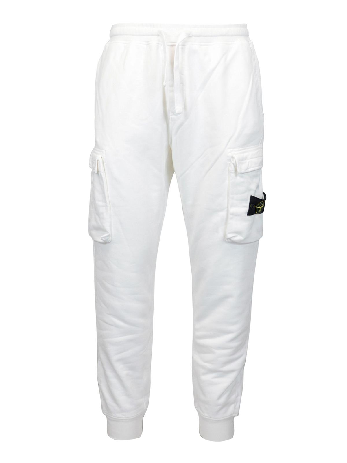 Stone Island Cotton Logo Label Cargo joggers in White for Men - Lyst