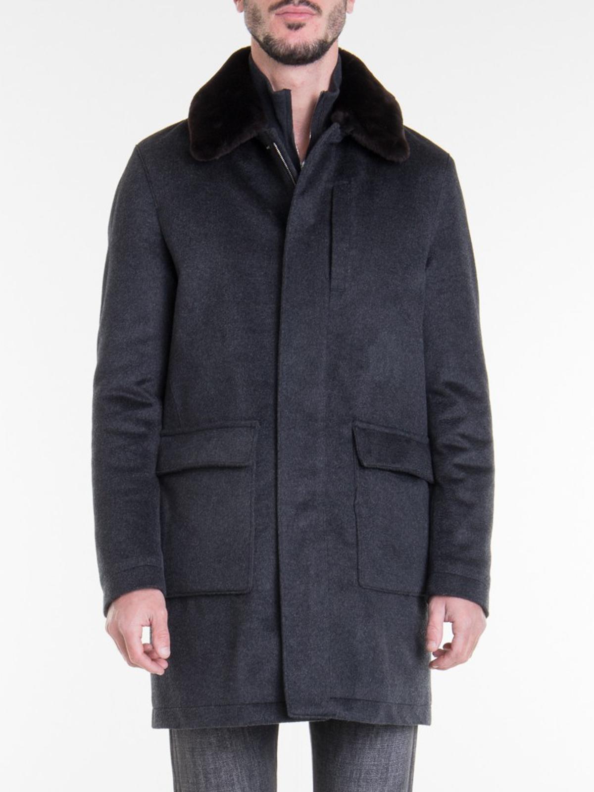 Corneliani Wool Coat in Dark Grey (Gray) for Men - Lyst