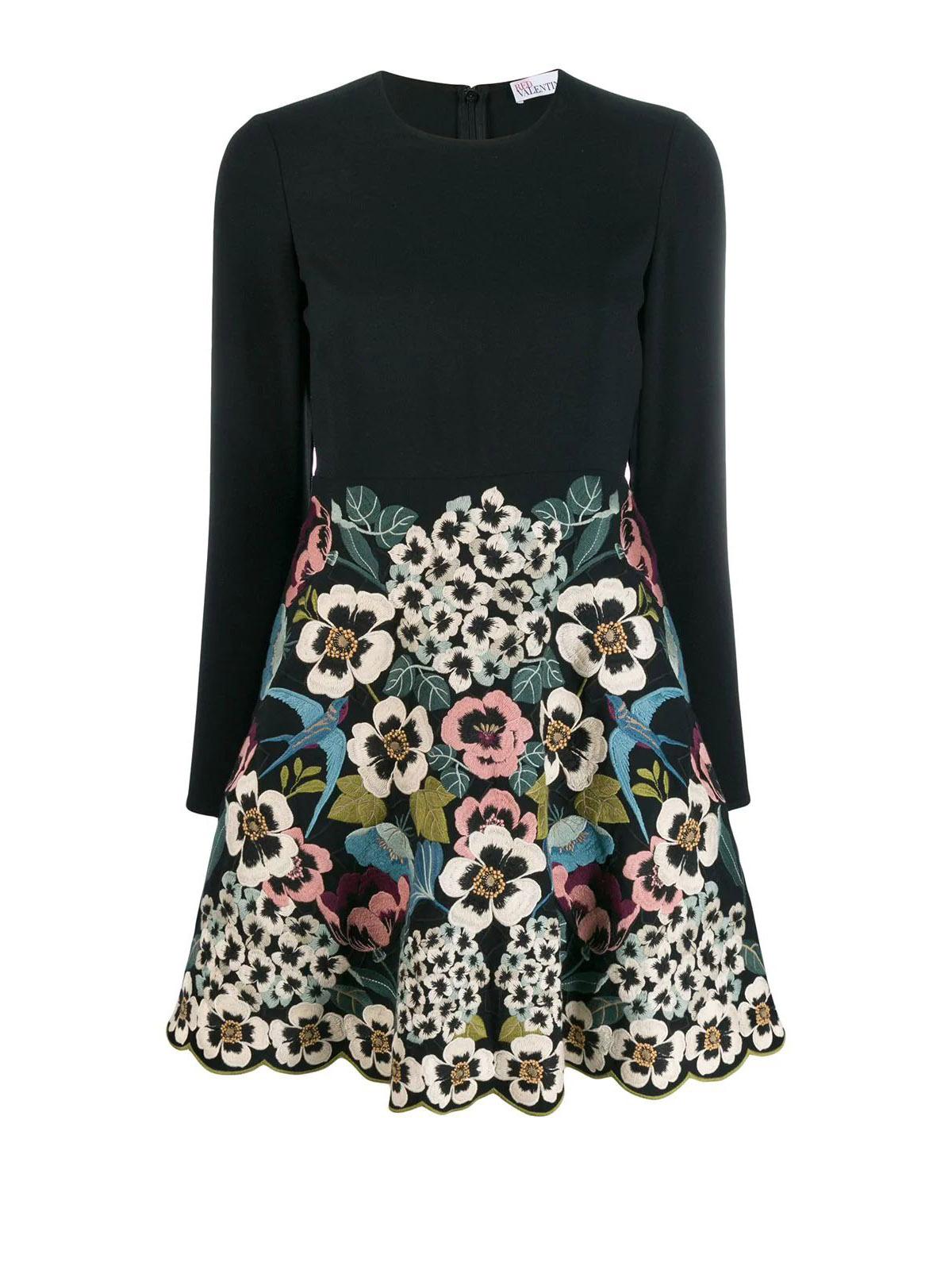 RED Valentino Synthetic Black Floral-embroidered Cady Dress - Save 66%