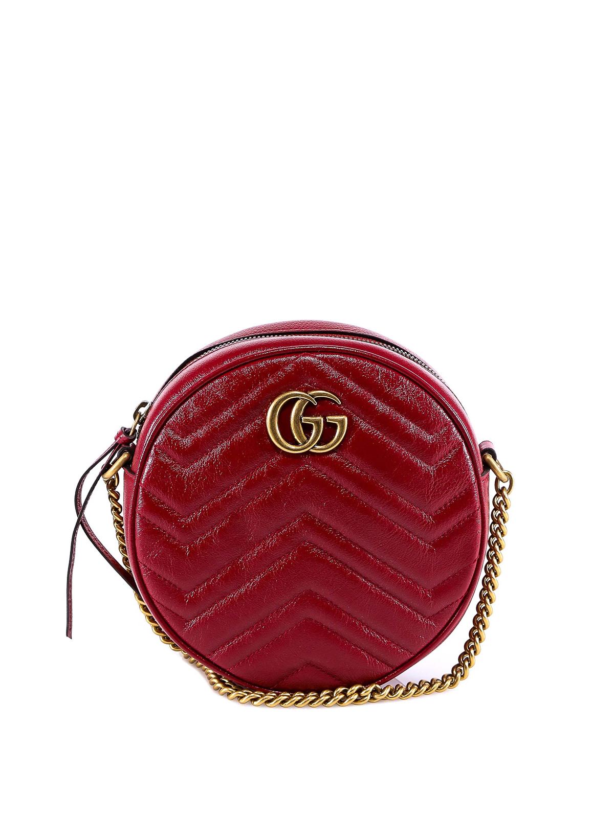 Gucci Leather GG Marmont Round Cross Body Bag in Red - Lyst