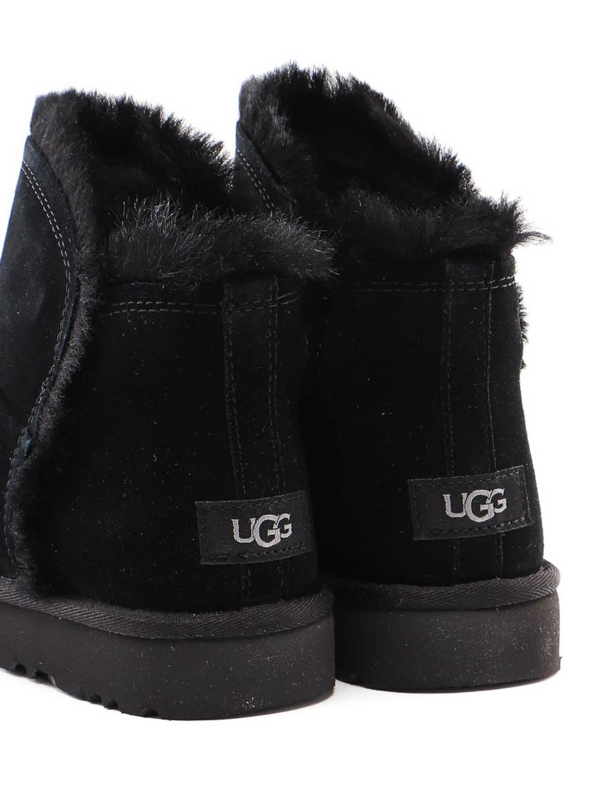 UGG Suede Classic Mini Fluff High-low Ankle Boots in Black - Lyst