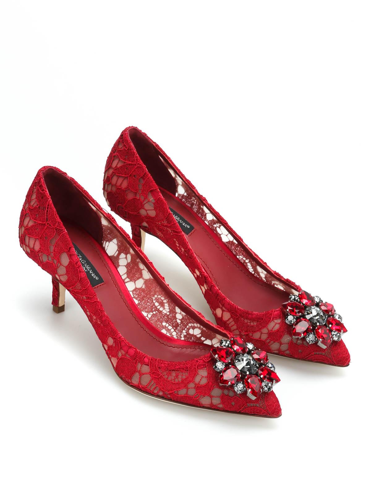 Dolce & Gabbana Bellucci Embellished Lace Pumps in Dark Red (Red