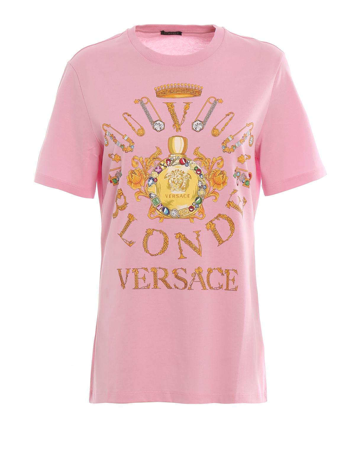 Versace Cotton Logo Print Pink T-shirt - Lyst