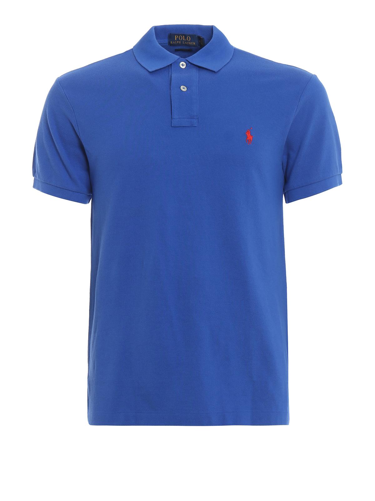 Polo Ralph Lauren Classic Blue Polo Shirt In Pique Cotton for Men - Lyst