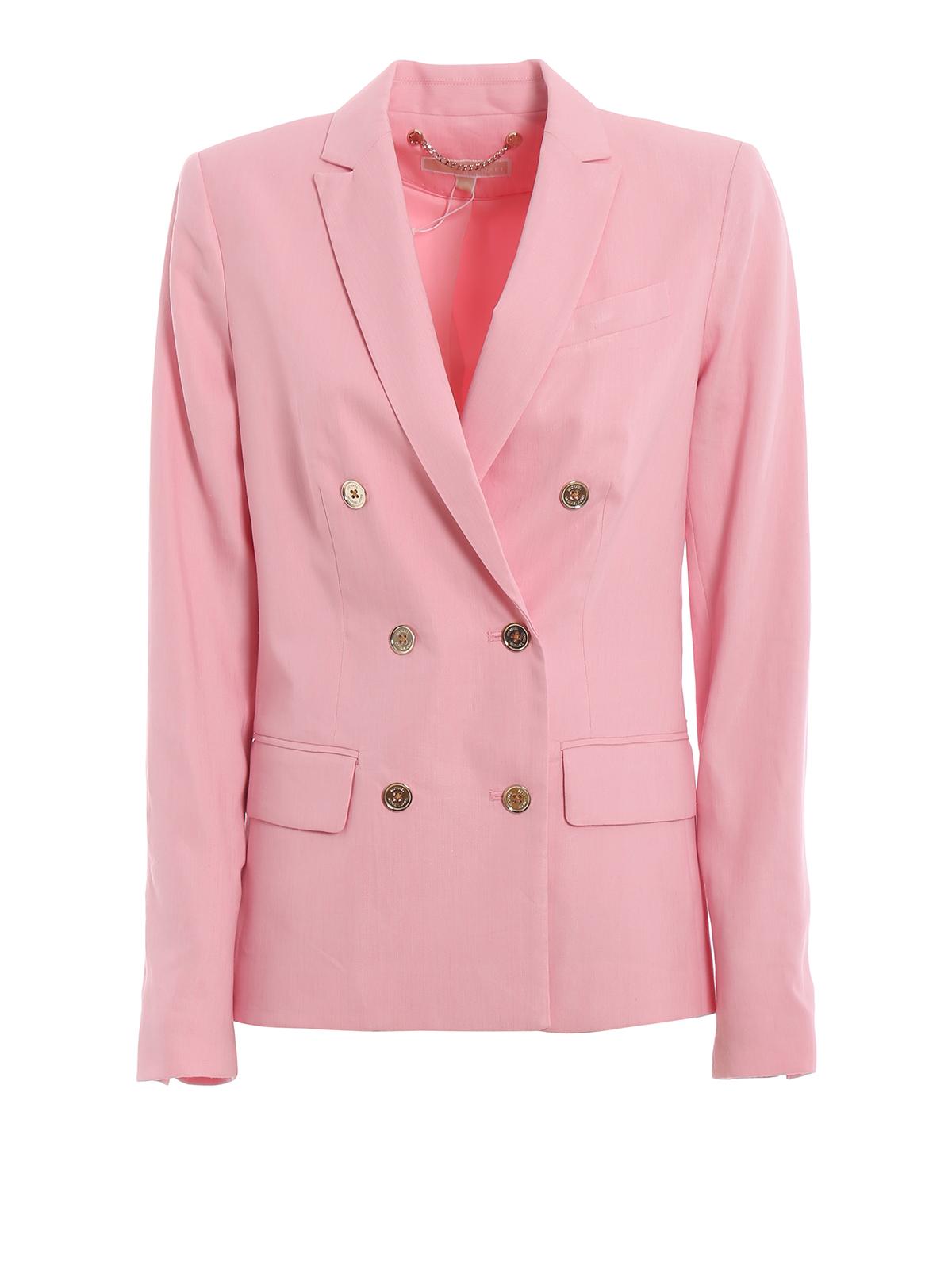 Michael Kors Pink Linen Blend Doublebreasted Blazer Lyst