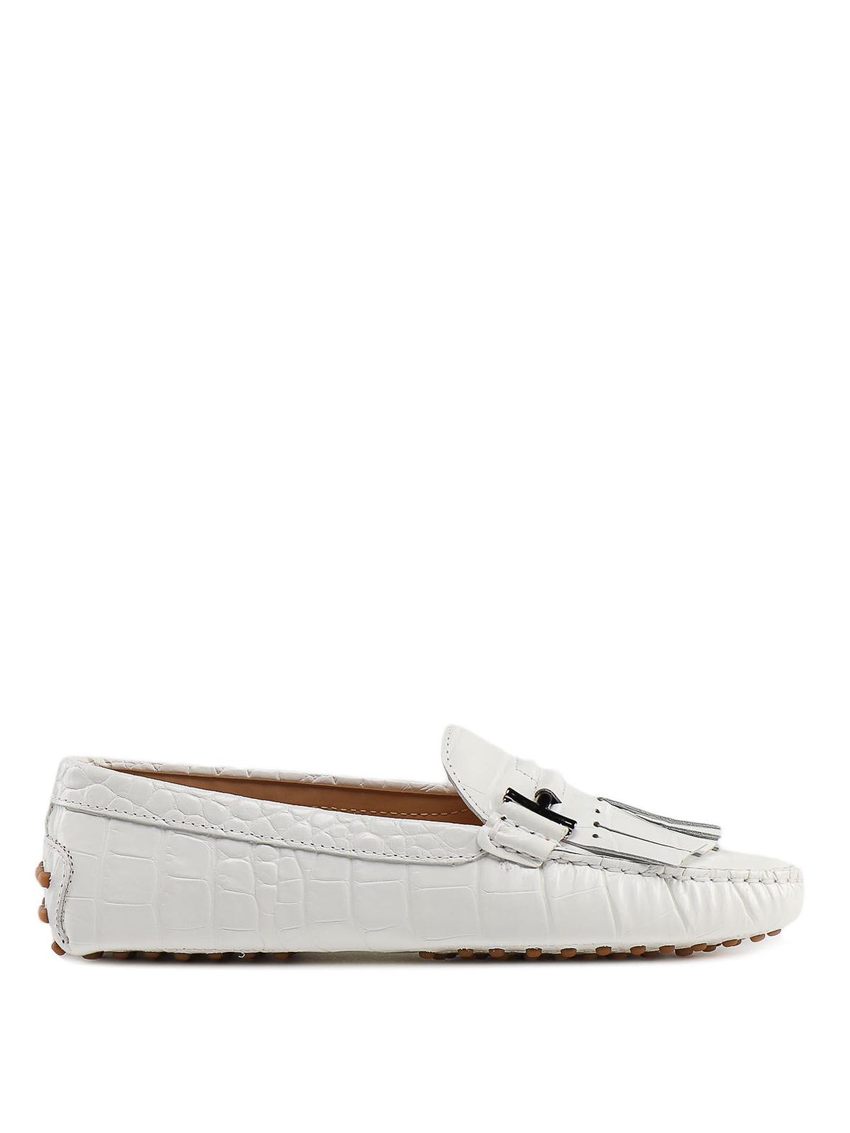 Tod's White Croco Print Leather Loafers - Lyst