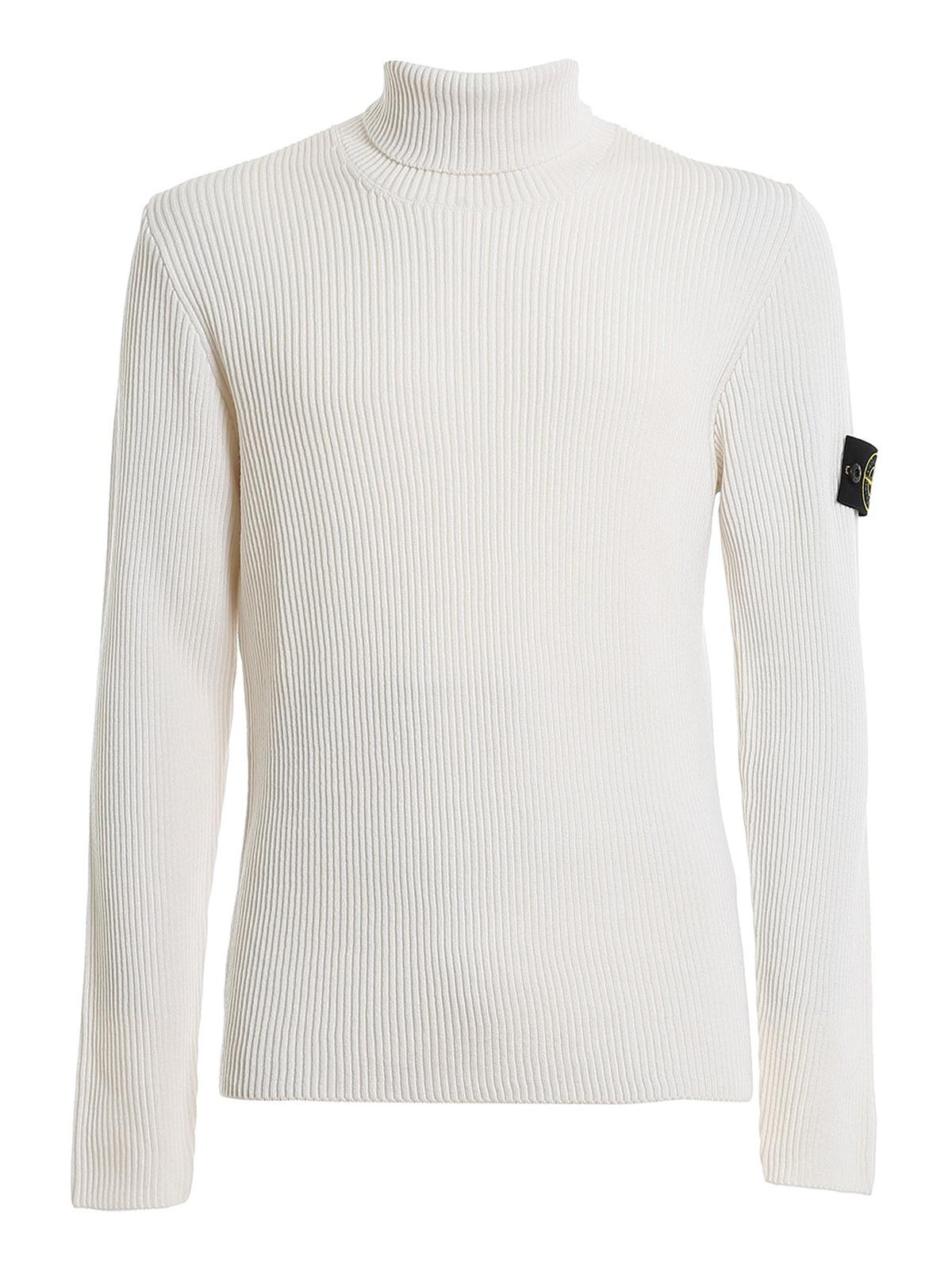 Stone Island Ribbed Wool Turtleneck Sweater in White for Men - Lyst