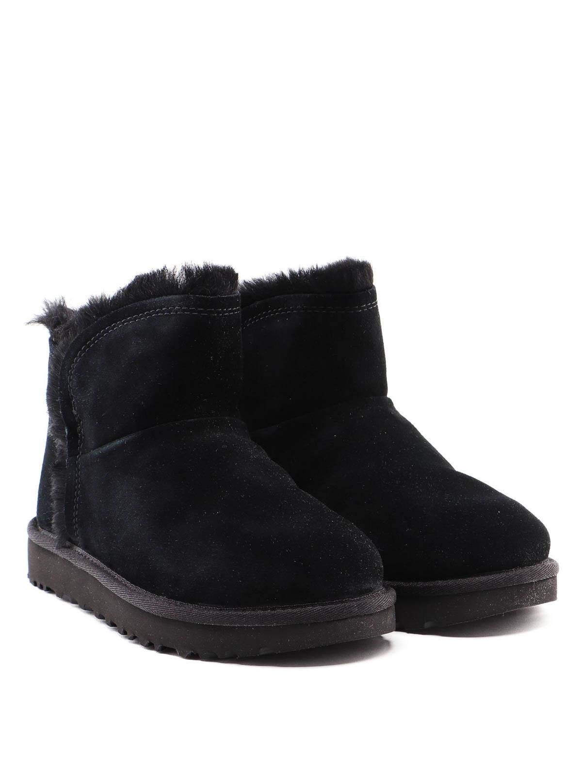 ugg classic mini fluff ankle boots in black