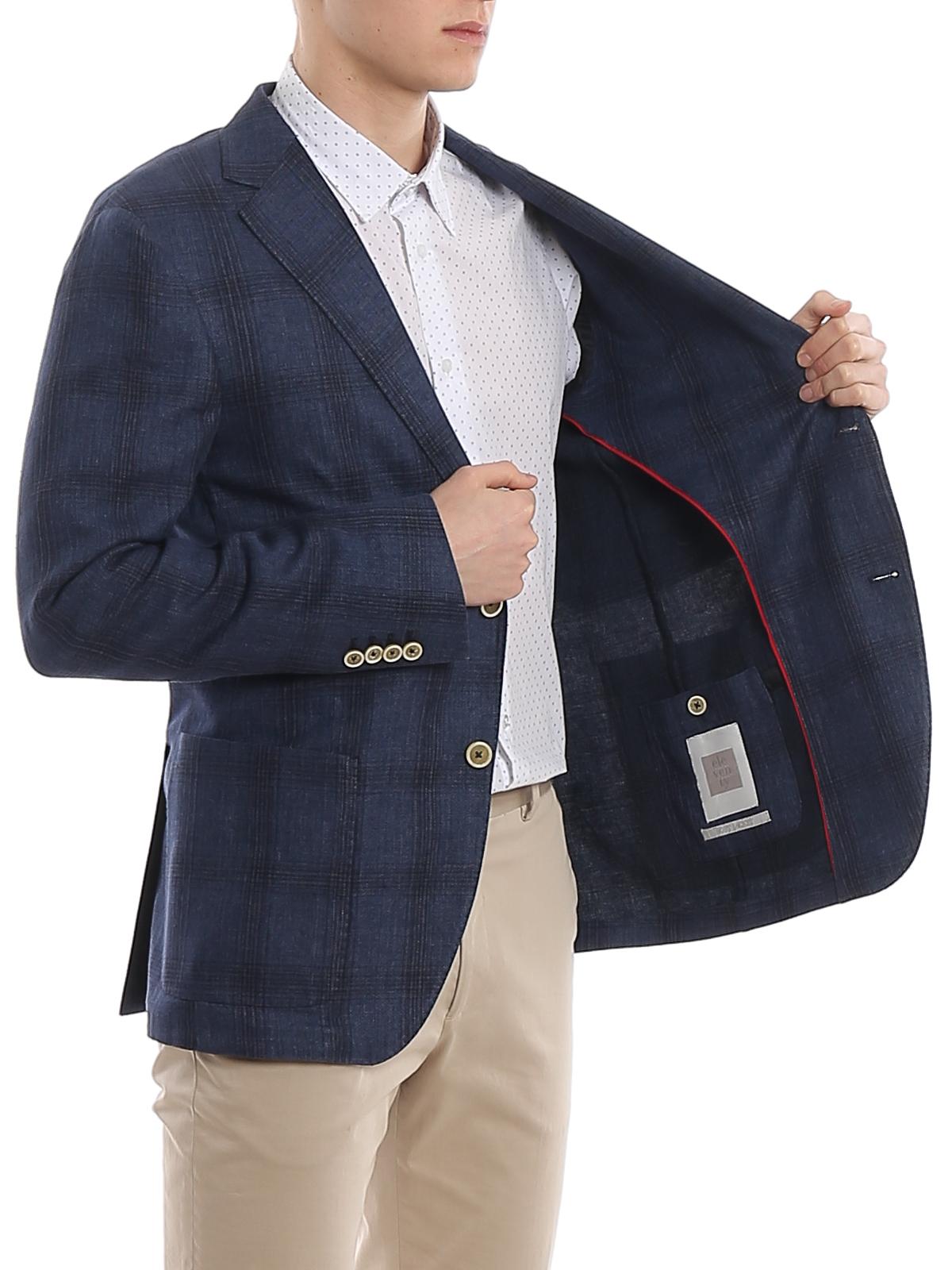 Eleventy Cotton Soft Checked Blazer With Patch Pockets in Blue for Men