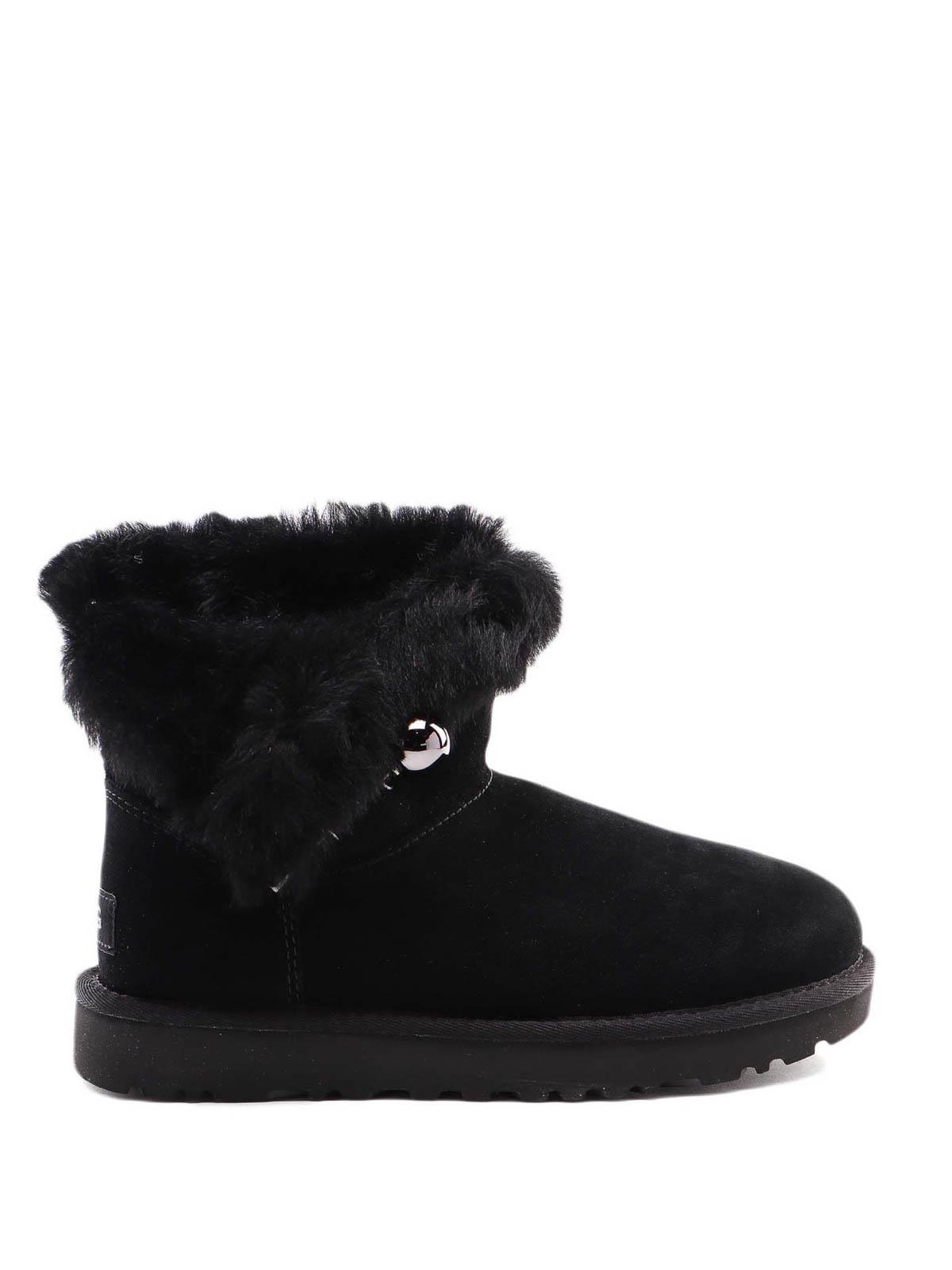 ugg classic mini fluff ankle boots in black