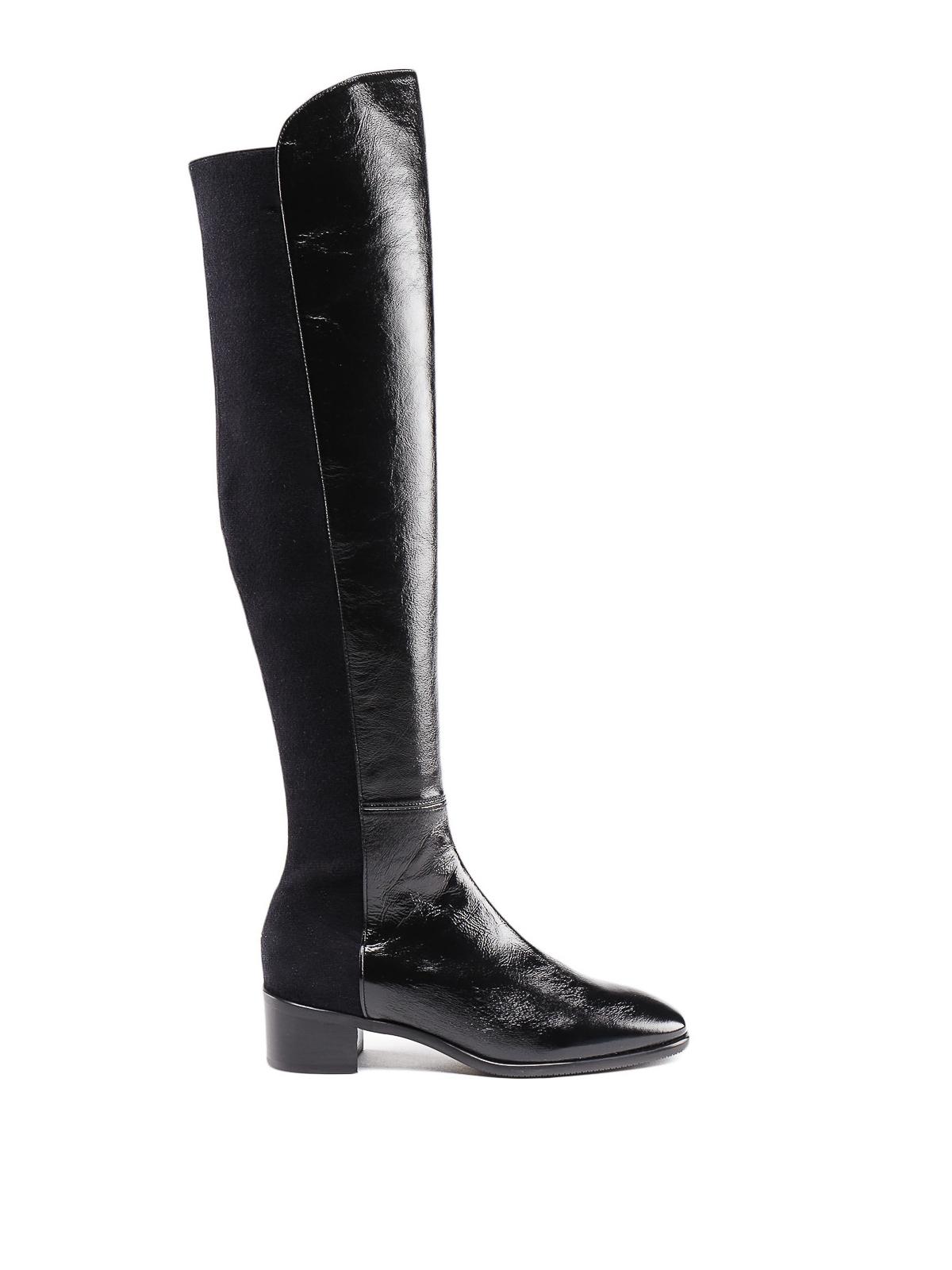 Stuart Weitzman 5050 Leather And Fabric Boots in Black - Lyst