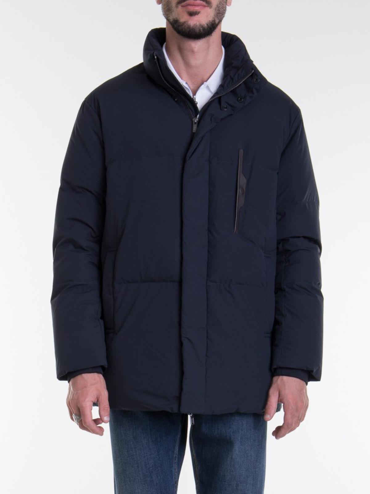 Emporio Armani Leather Insert Puffer Jacket in Blue for Men - Lyst