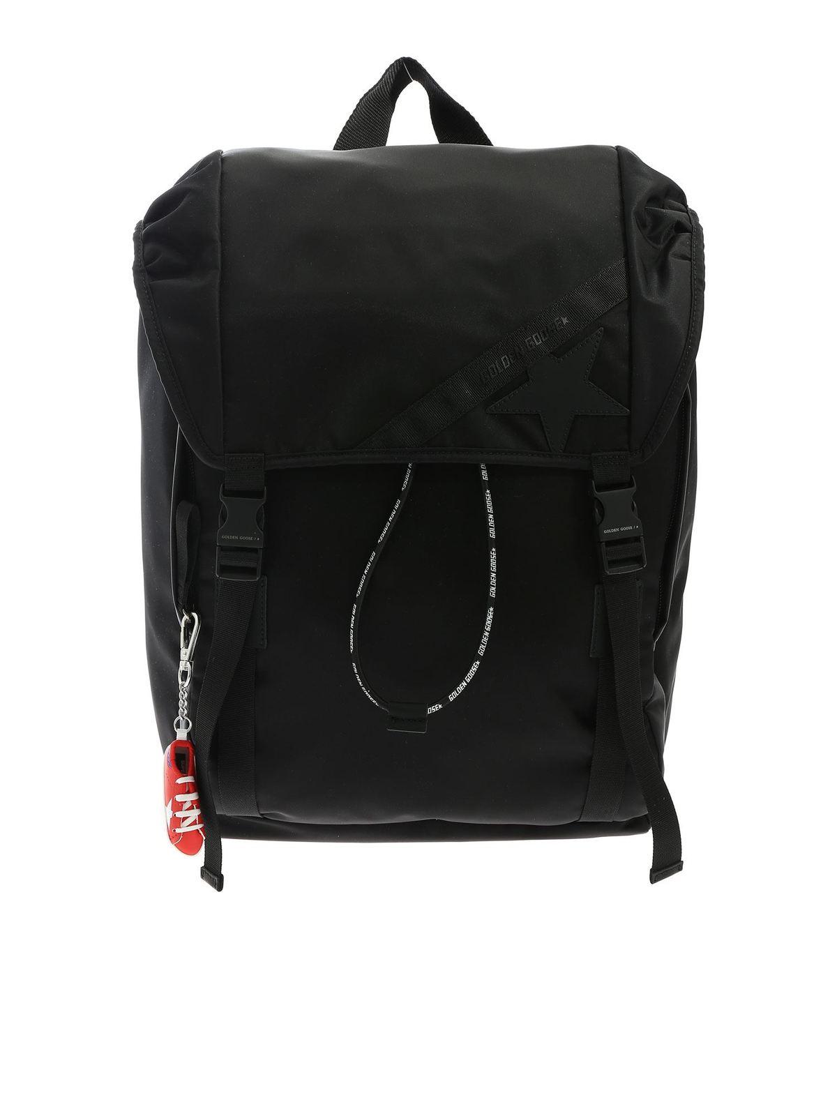 branded black backpack
