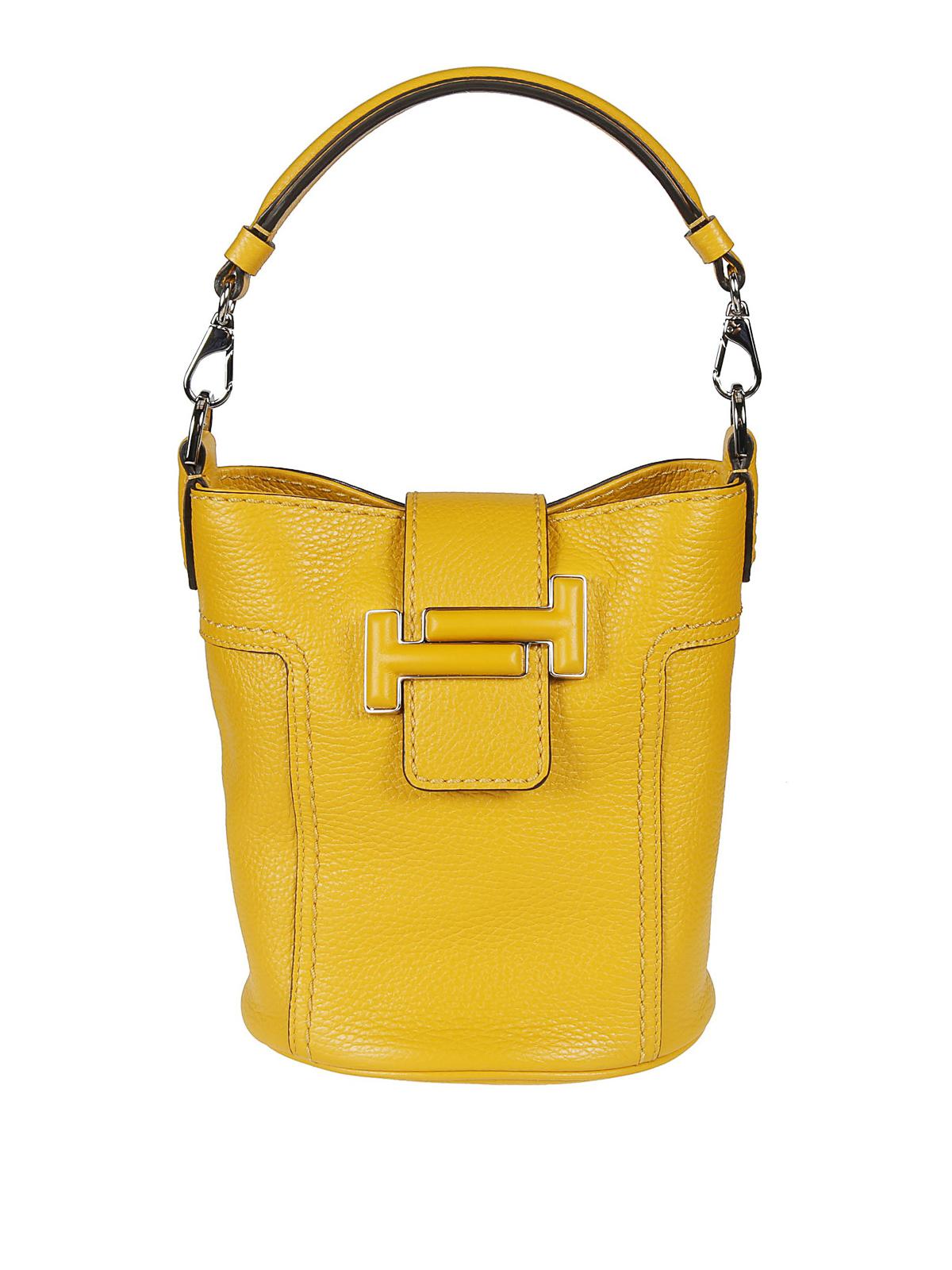 Tod's Double T Mini Leather Bucket Bag in Yellow Lyst