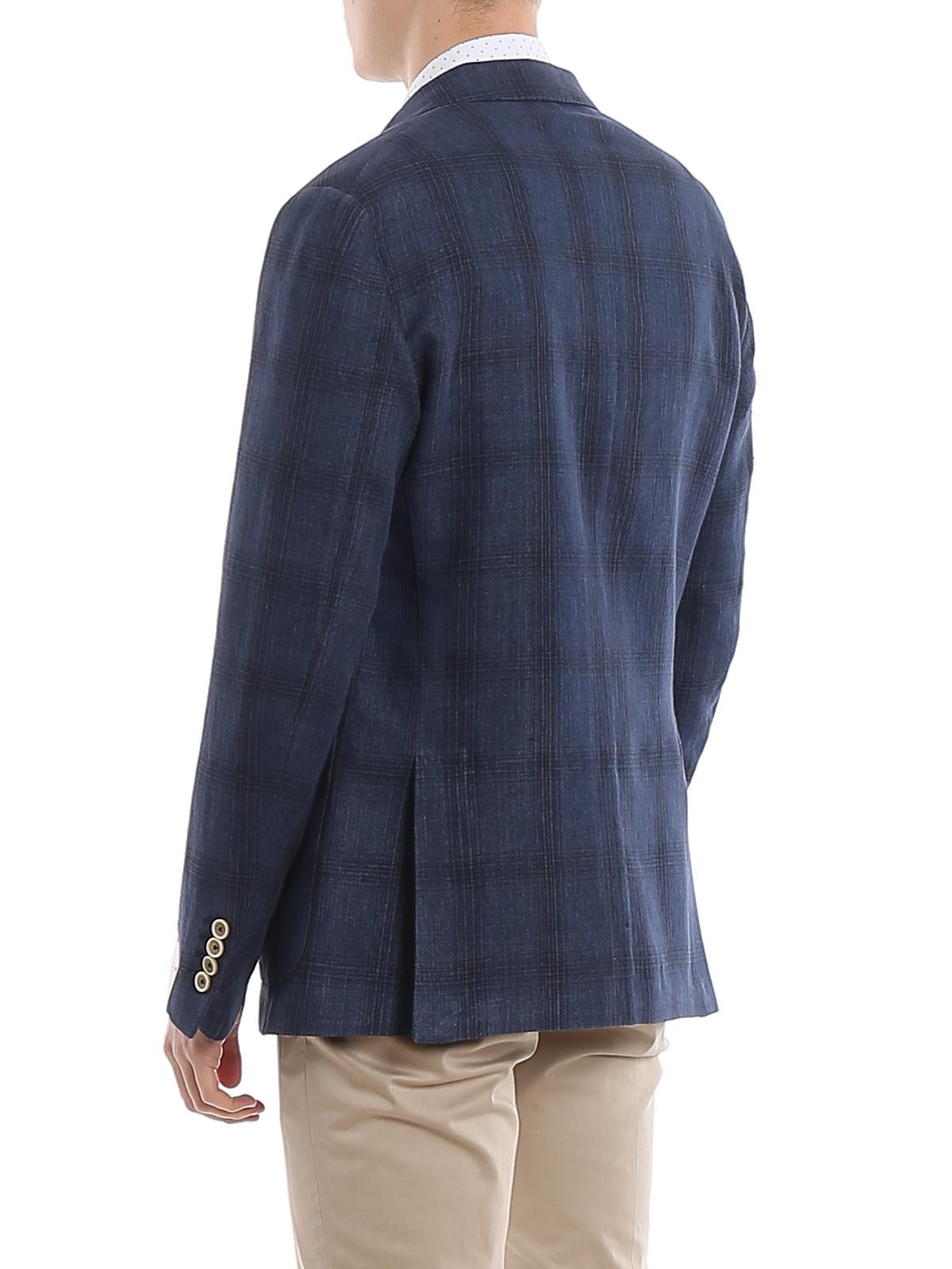 Eleventy Cotton Soft Checked Blazer With Patch Pockets in Blue for Men