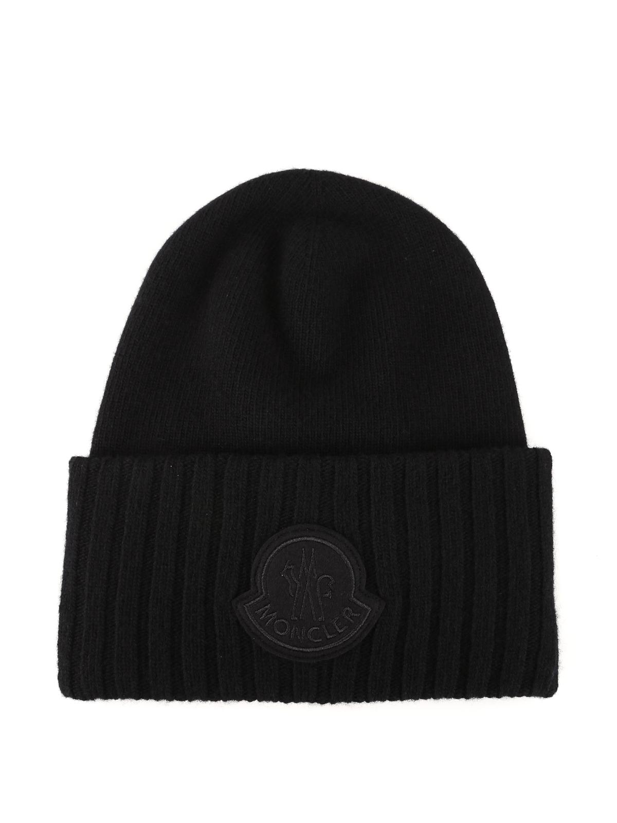 Moncler Wool Logo Patch Beanie in Black for Men - Lyst
