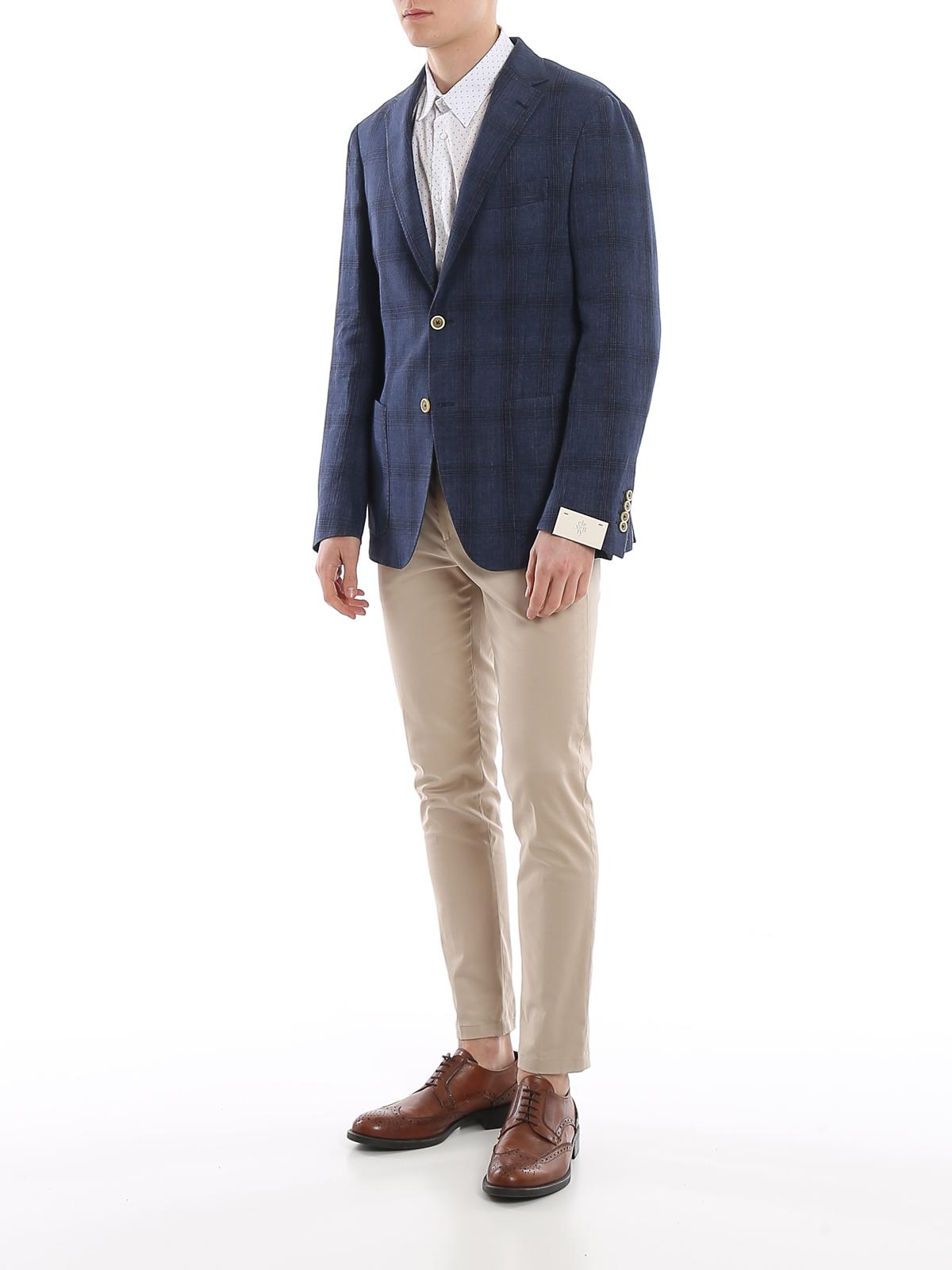 Eleventy Cotton Soft Checked Blazer With Patch Pockets in Blue for Men Lyst