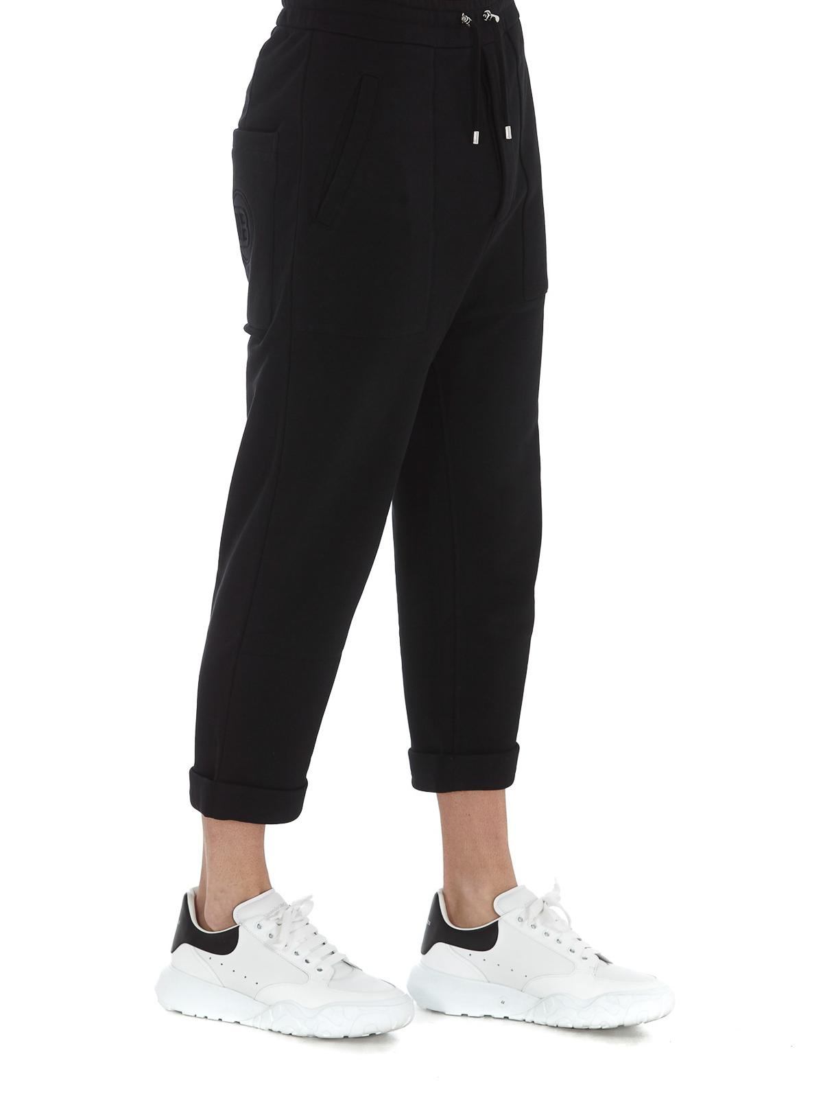 Balmain Cropped Cotton Tracksuit Bottoms in Black for Men Lyst