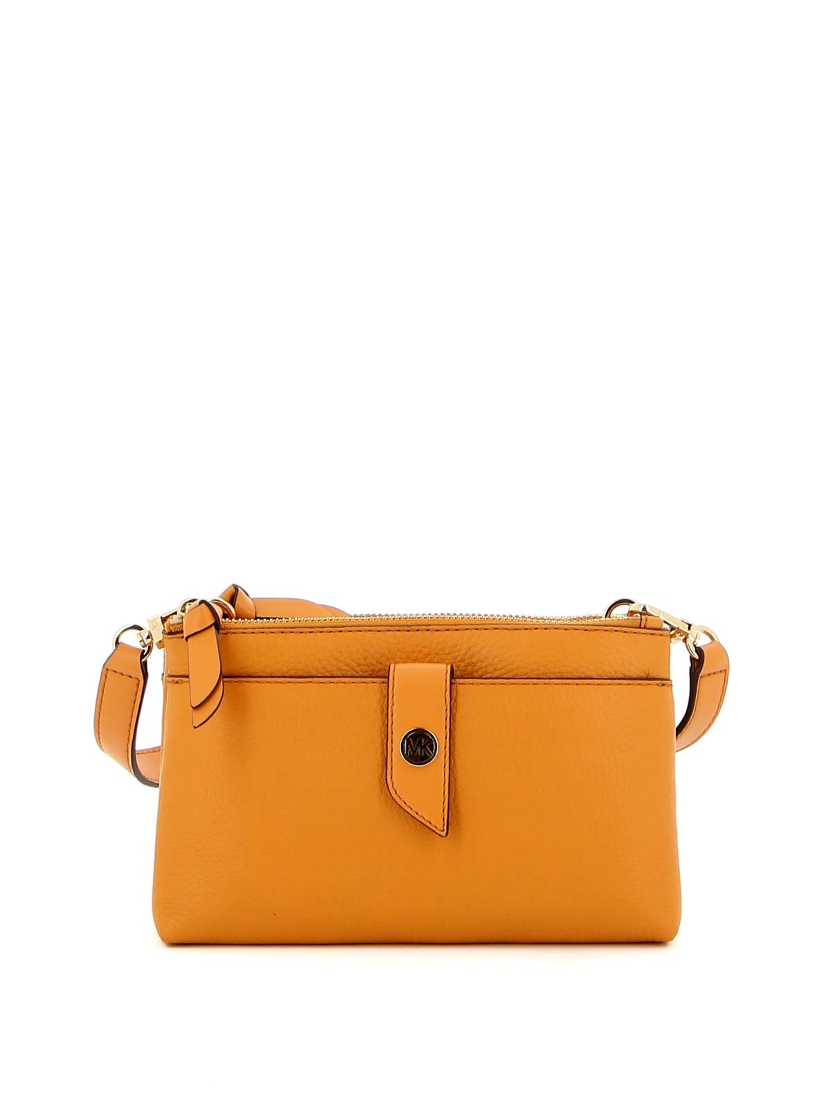 Michael Kors Mk Charm Leather Medium Cross Body Bag in Light Orange